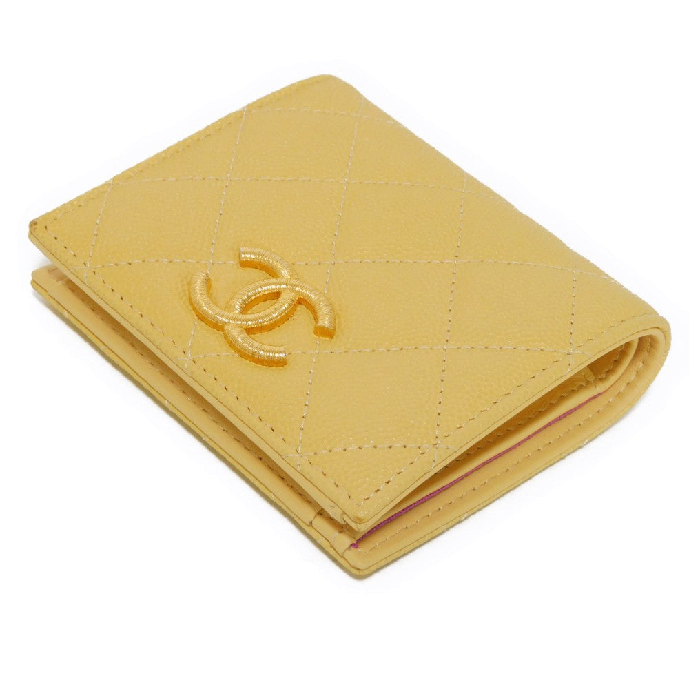 CHANEL Bifold Wallet AP3519 Grained shiny calfskin (embossed) Light yellow x light purple COCO Mark Small flap wallet Women  d