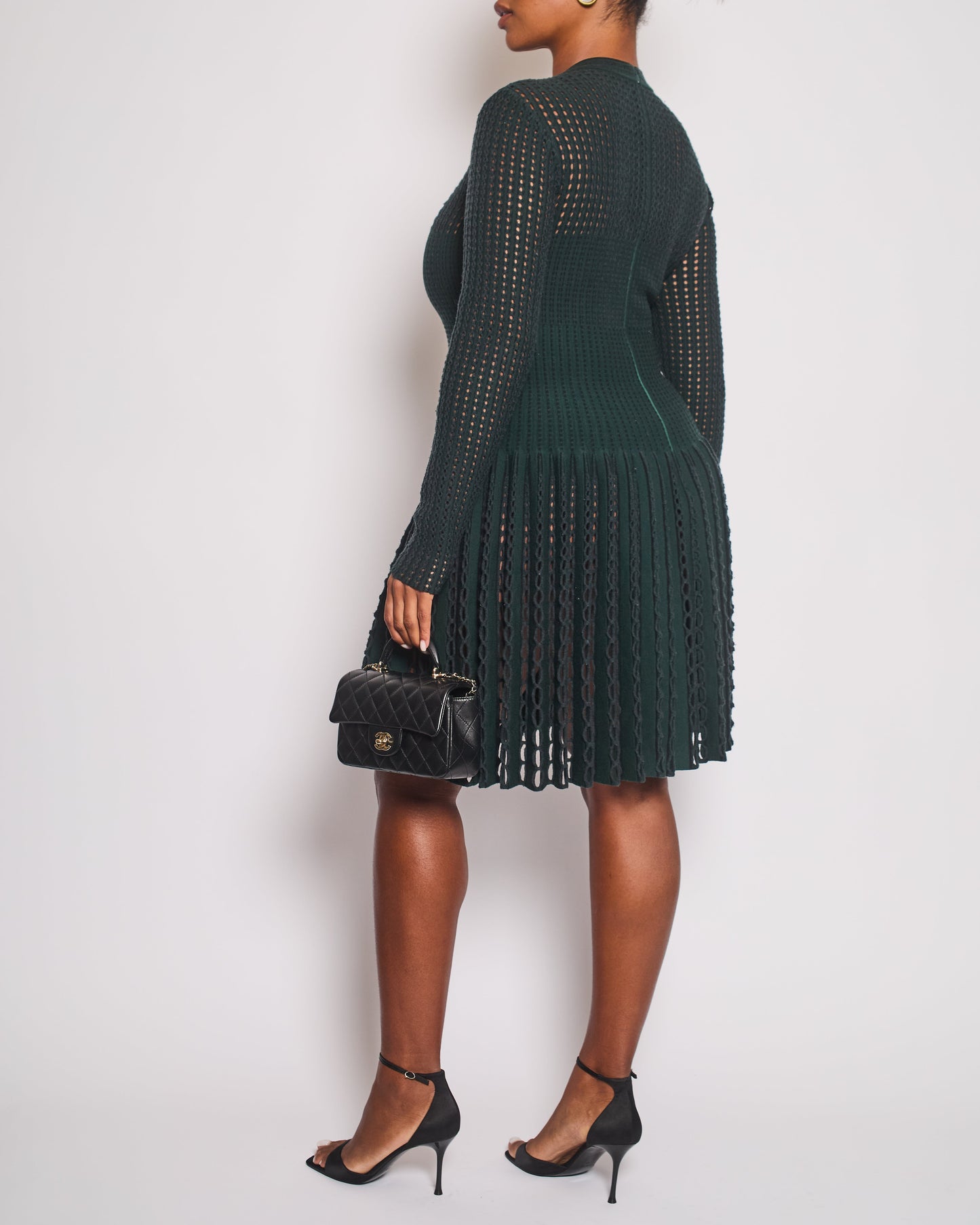 Ala•a Green Long Sleeve Knit Mini Dress with Cut Out Details Size FR 44 (UK 16)