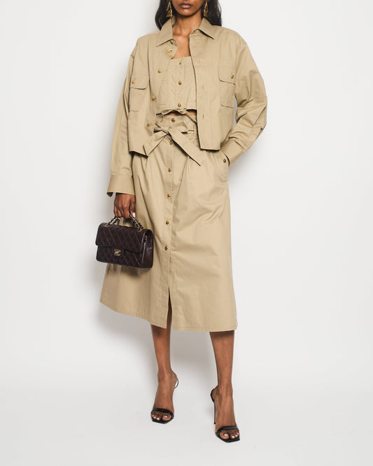 Celine Beige Military Jacket with Matching Top and Skirt Size FR 34/36 (UK 6/8)