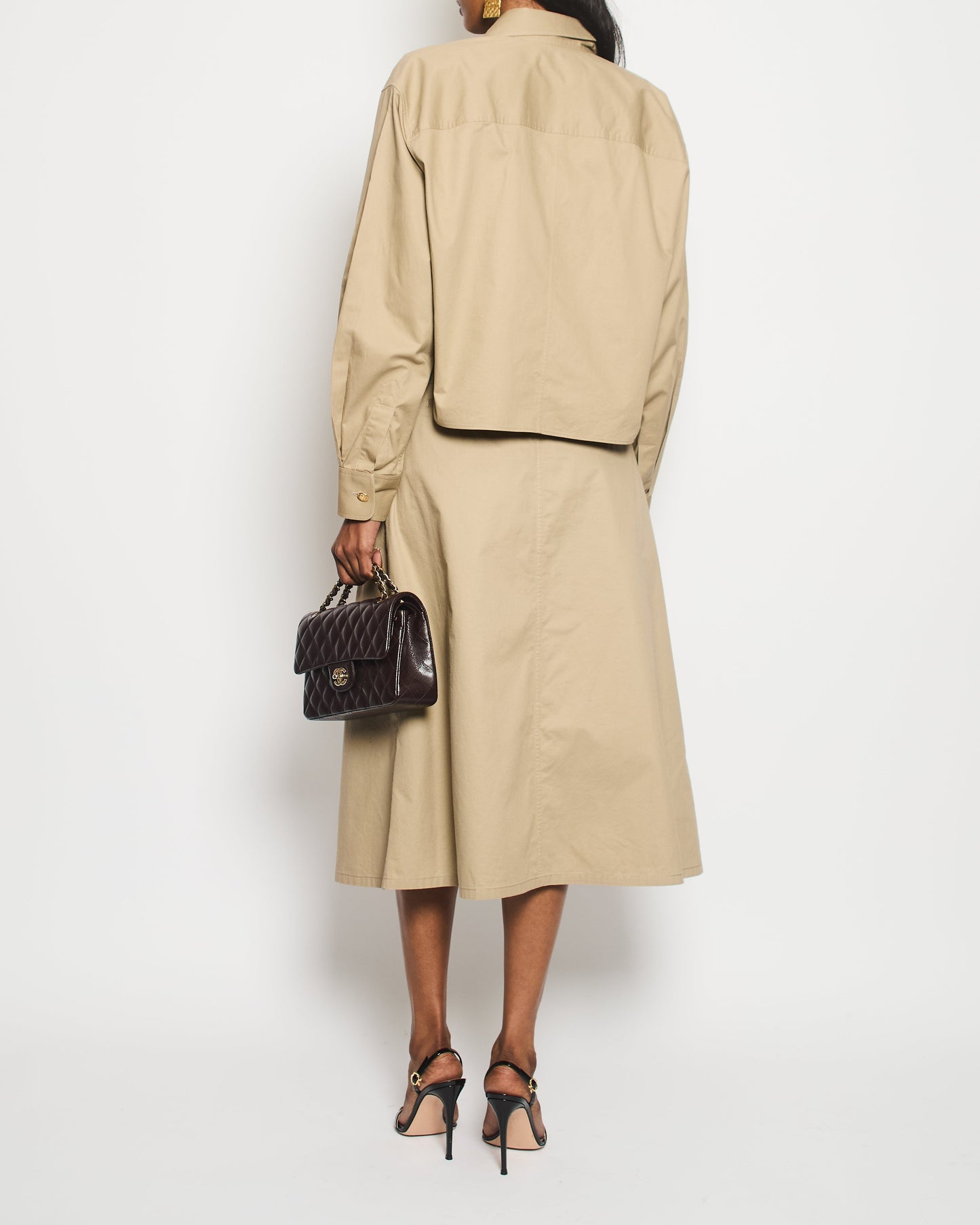 Celine Beige Military Jacket with Matching Top and Skirt Size FR 34/36 (UK 6/8)