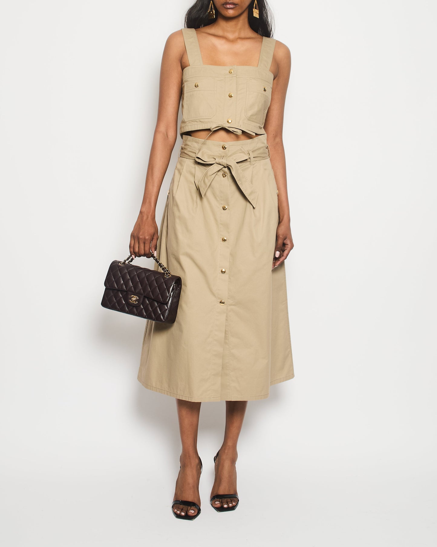 Celine Beige Military Jacket with Matching Top and Skirt Size FR 34/36 (UK 6/8)
