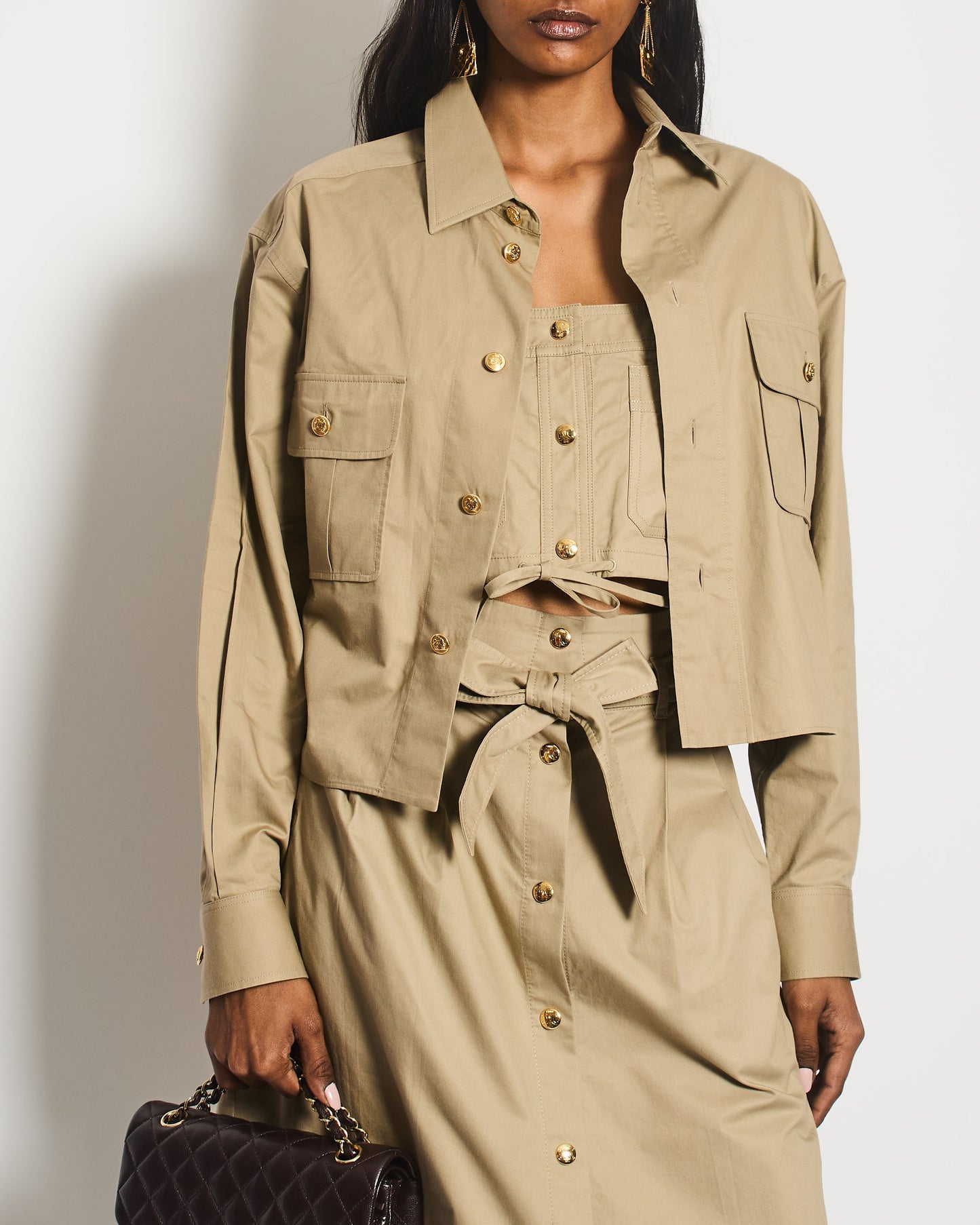 Celine Beige Military Jacket with Matching Top and Skirt Size FR 34/36 (UK 6/8)