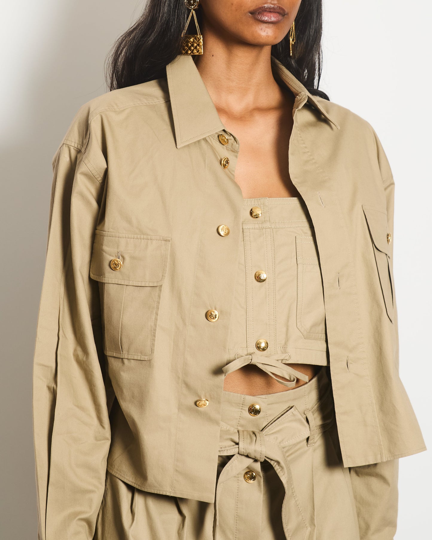 Celine Beige Military Jacket with Matching Top and Skirt Size FR 34/36 (UK 6/8)