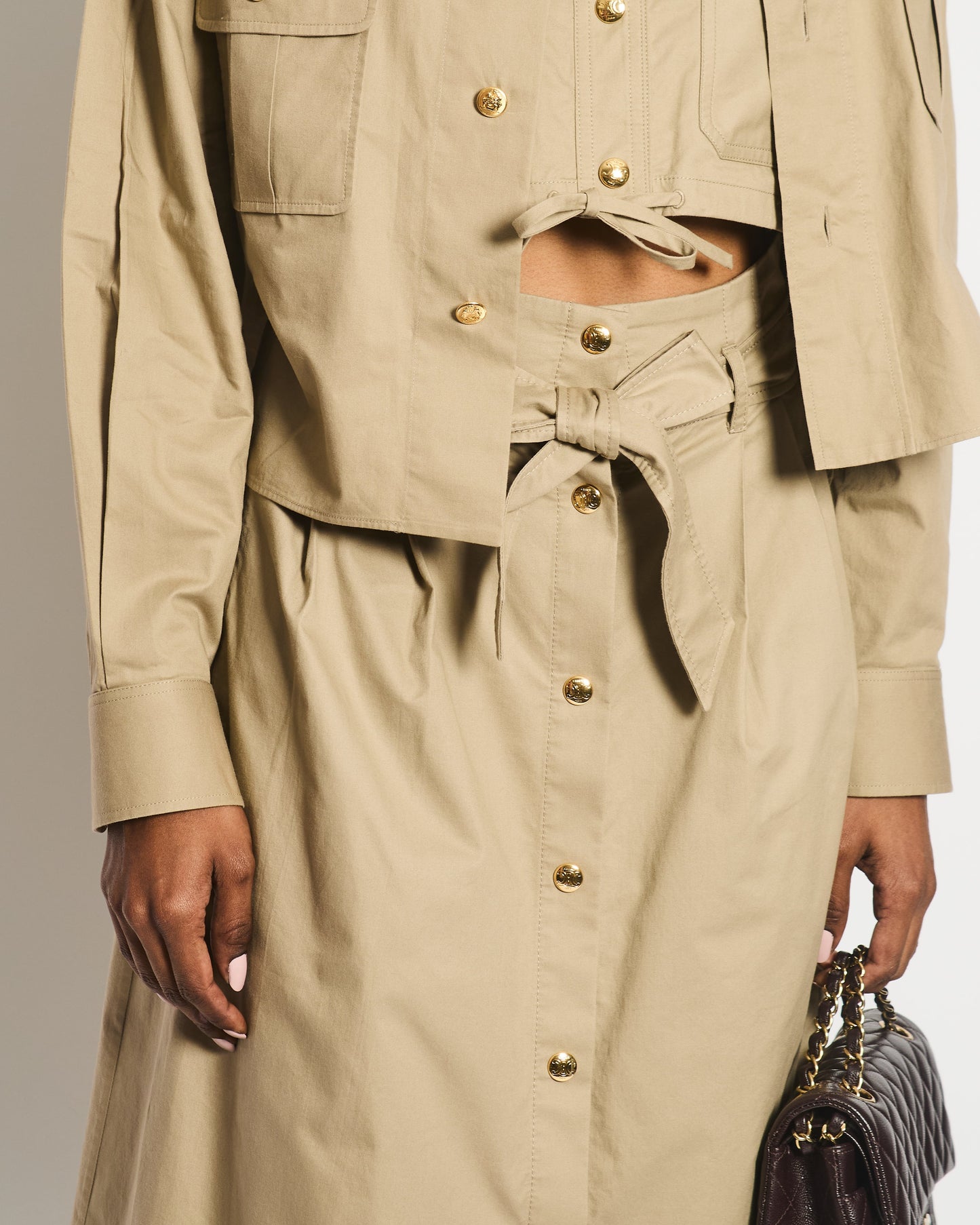 Celine Beige Military Jacket with Matching Top and Skirt Size FR 34/36 (UK 6/8)