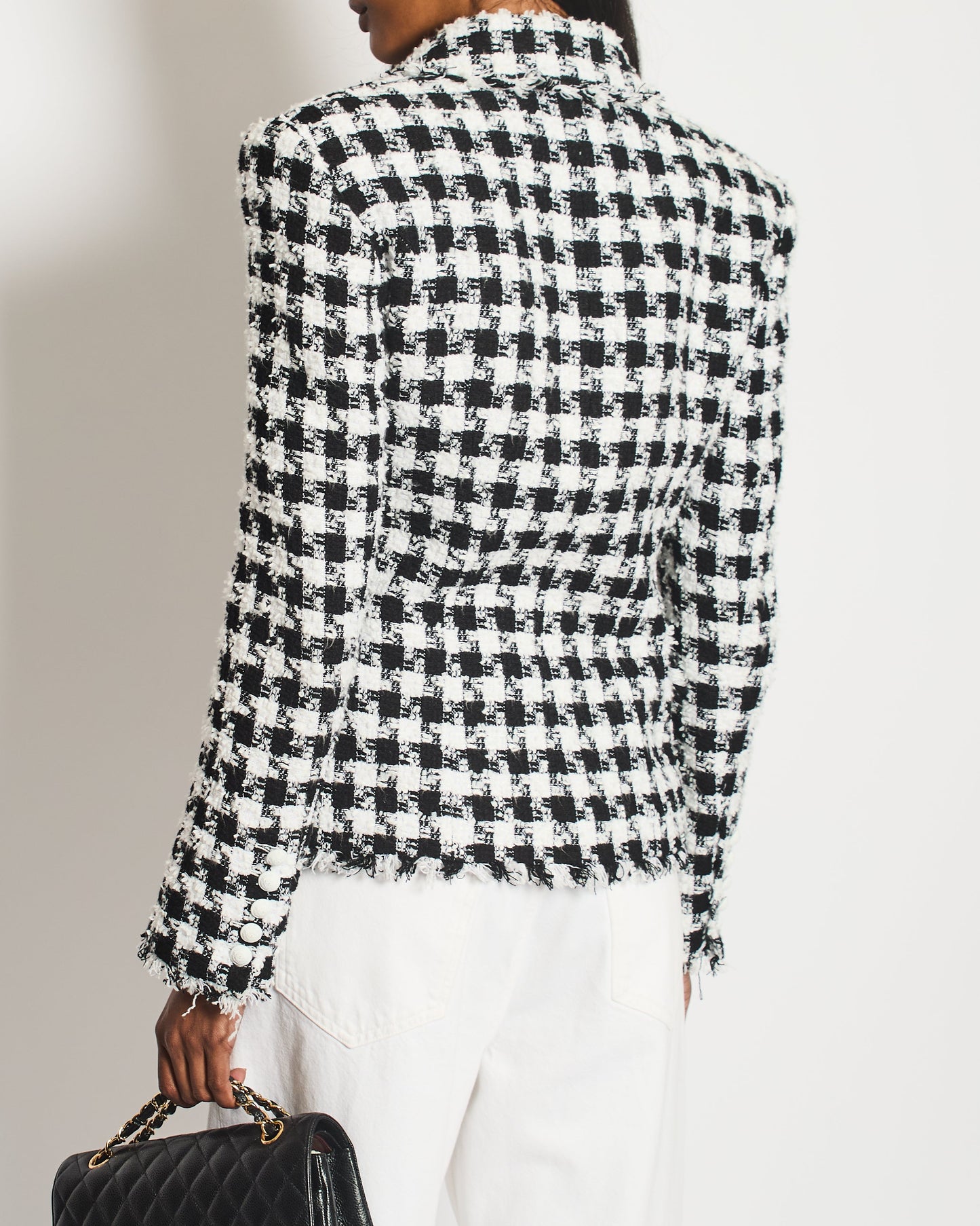 Balmain Black and White Checked Tweed Blazer with White Buttons Size FR 36 (UK 8)