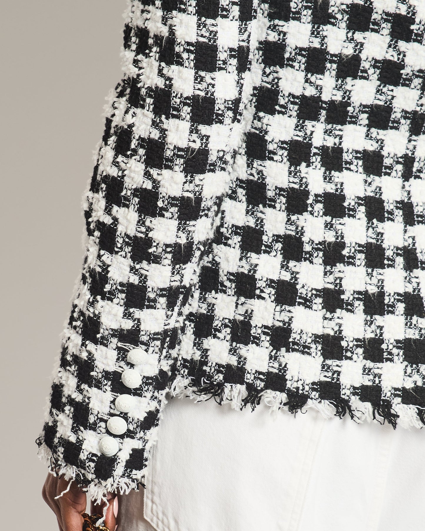Balmain Black and White Checked Tweed Blazer with White Buttons Size FR 36 (UK 8)