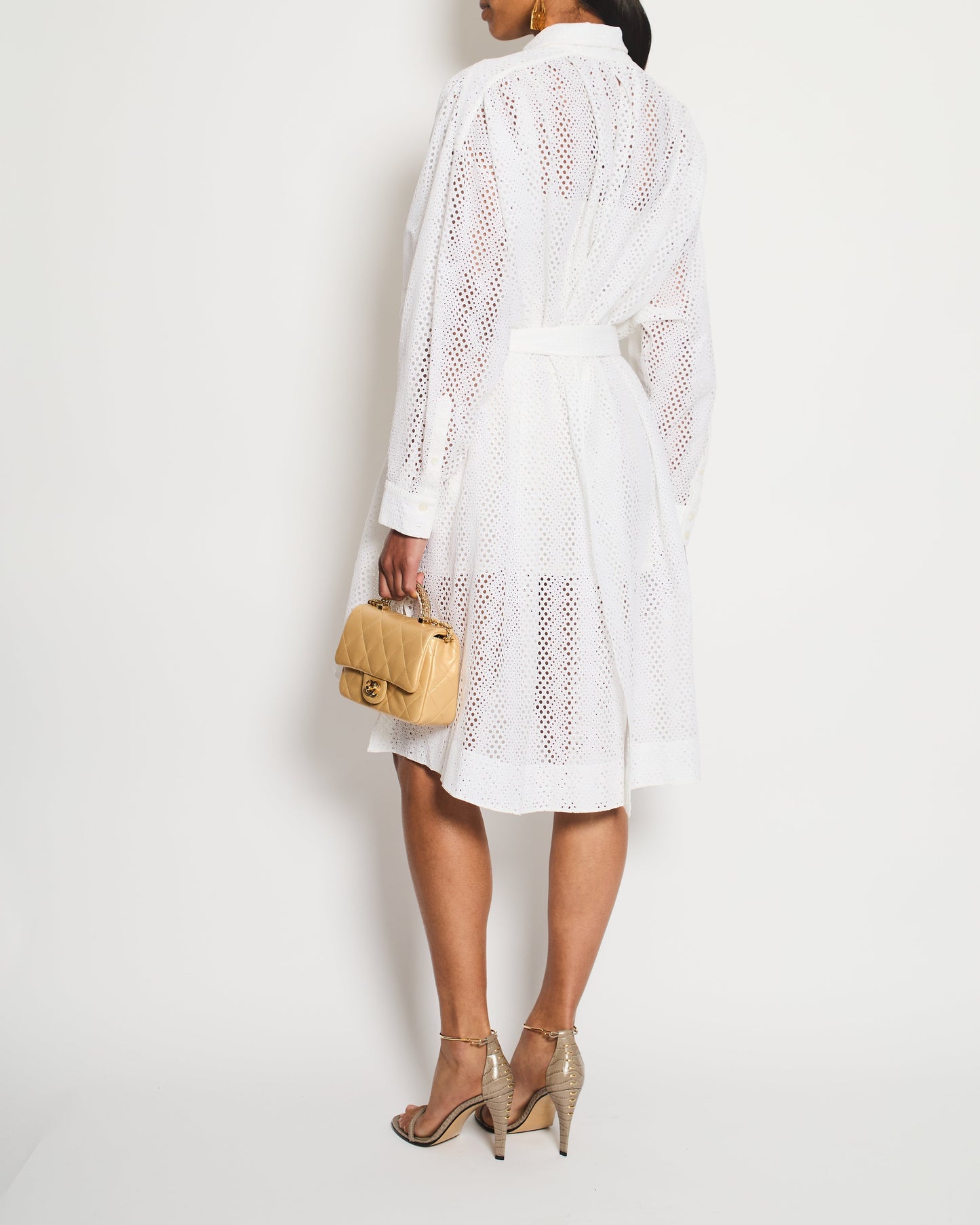 Alaia White Perforated Light Dress Coat with Belt Detail Size FR 36 (UK 8)