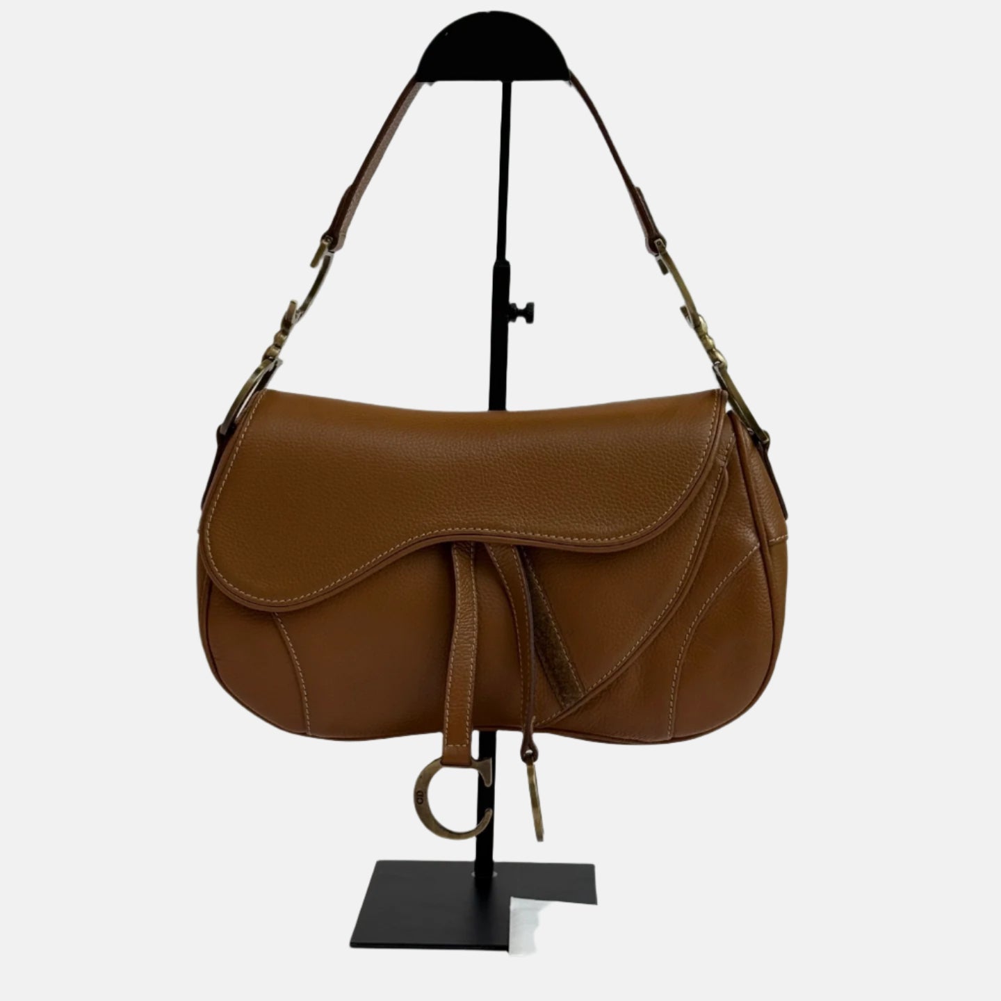 Dior   Double Saddle Brown Leather Gold-tone Hardware