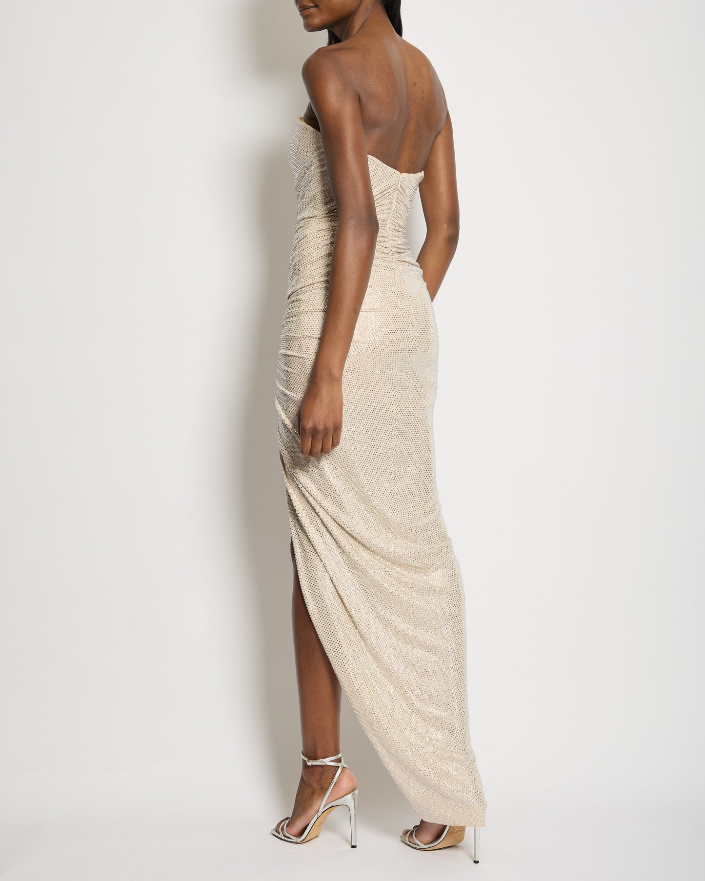 Alexandre Vauthier Beige Asymmetric Crystal Embellished Gown Dress Size FR 40 (UK 12) RRP £5,700