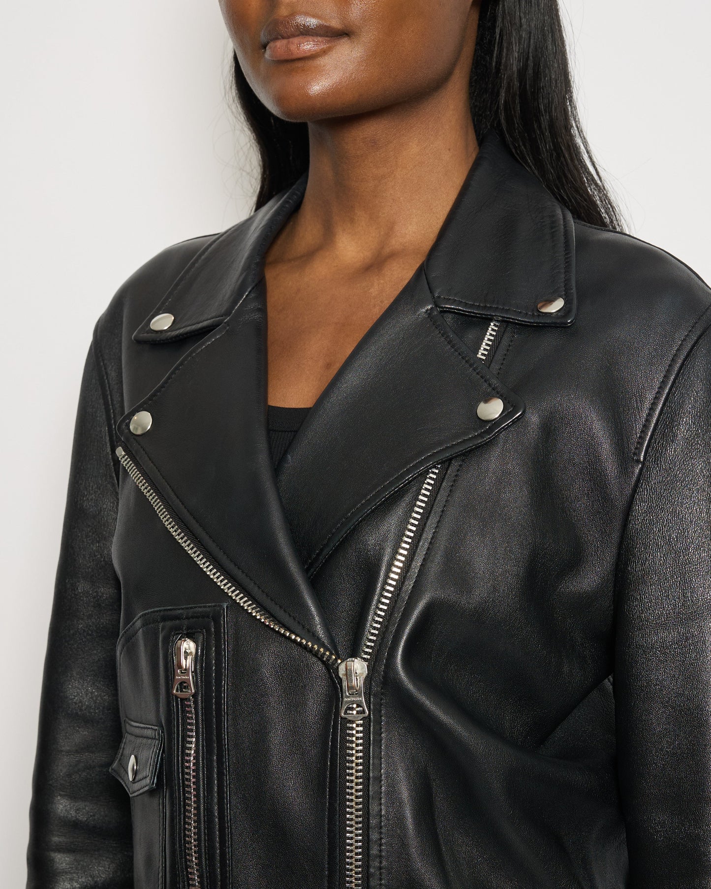 Acne Studios Black Lambskin Leather Biker Jacket with Pocket Details Size FR 36 (UK 8) RRP £1,600