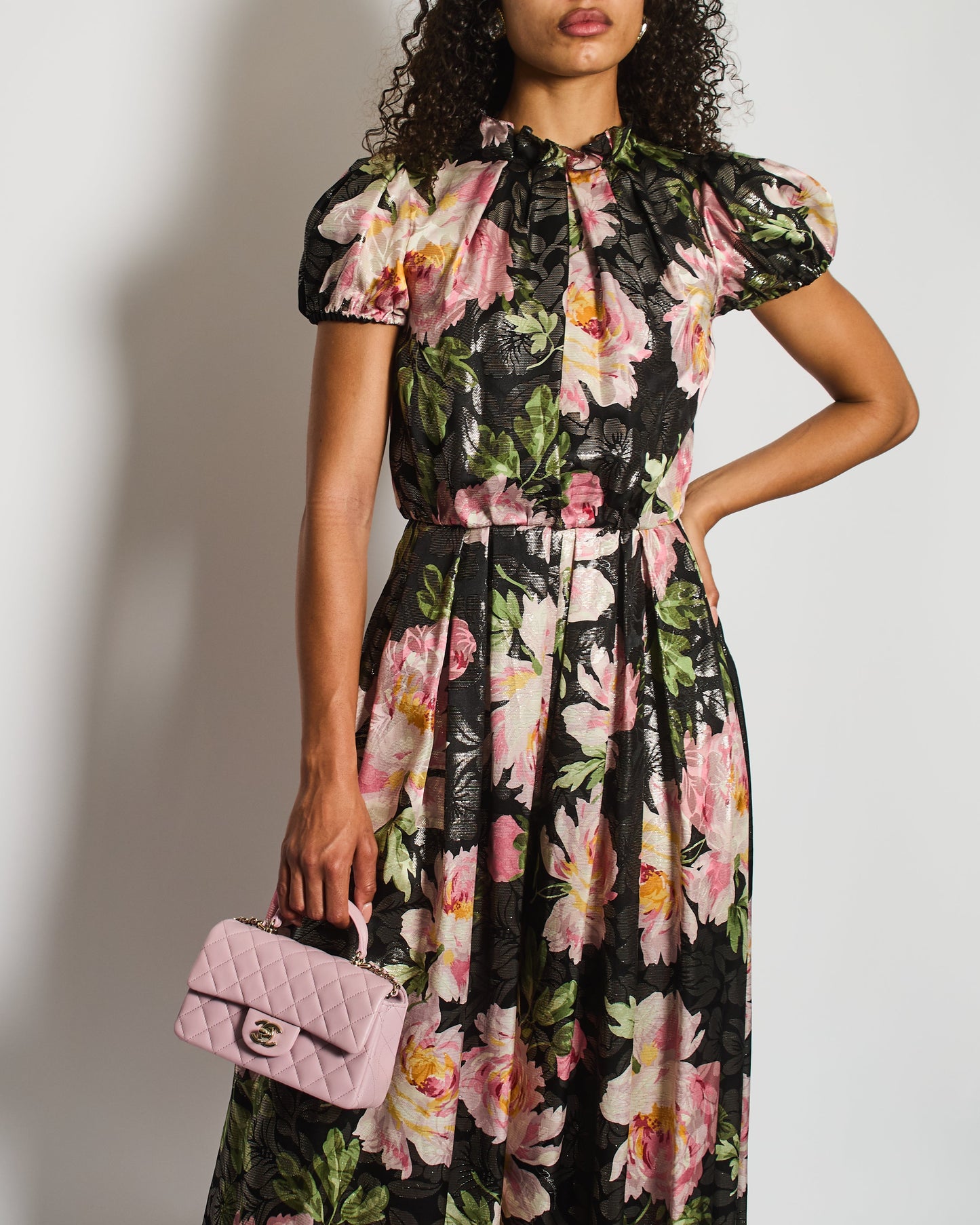 Dolce & Gabbana Black and Pink Floral Short Sleeve Jumpsuit with Button Details Size IT 42 (UK 10)