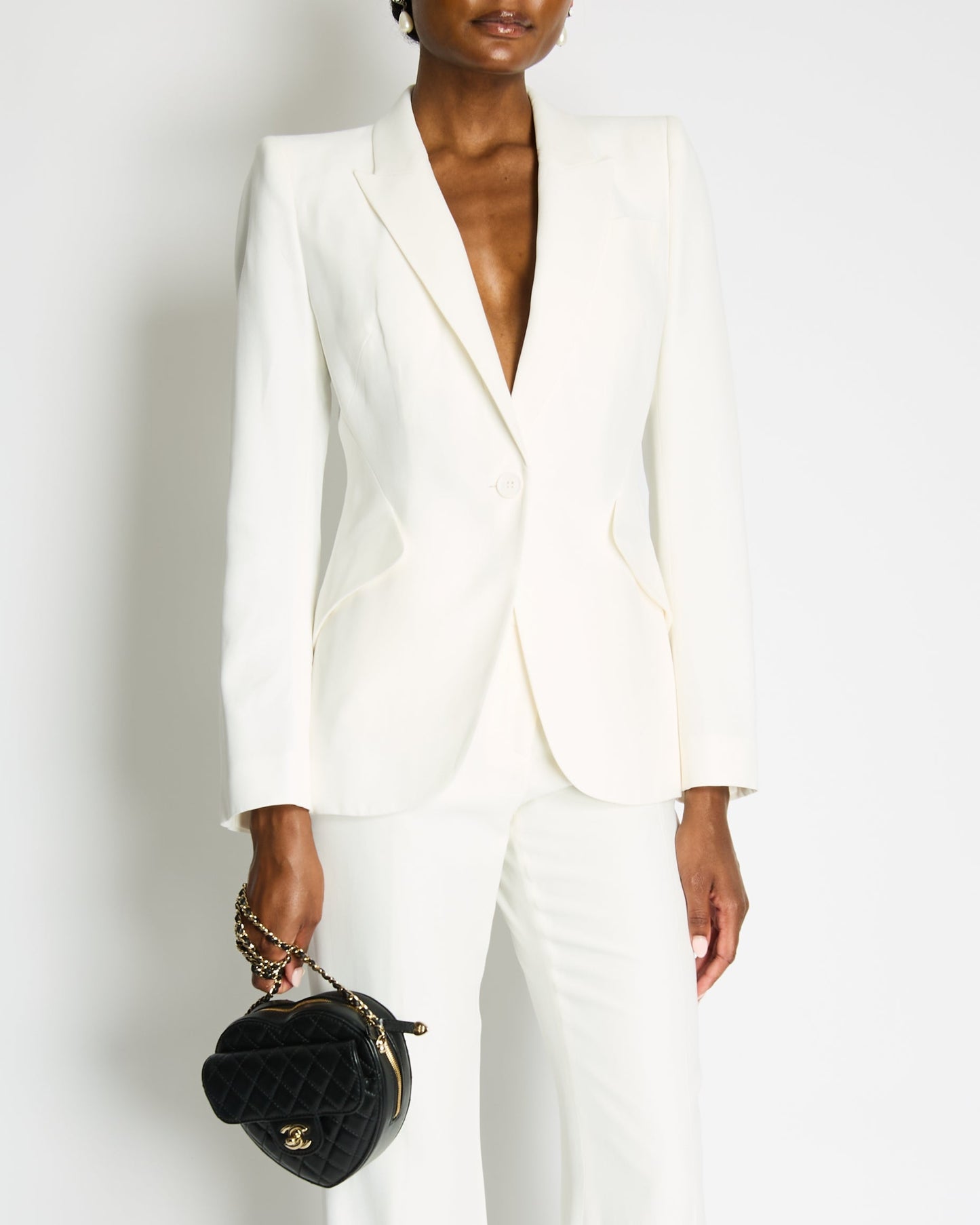 Alexander McQueen White Blazer Jacket and Matching Tro rs Set with White Button Details Size IT 42/44 (UK 10/12)