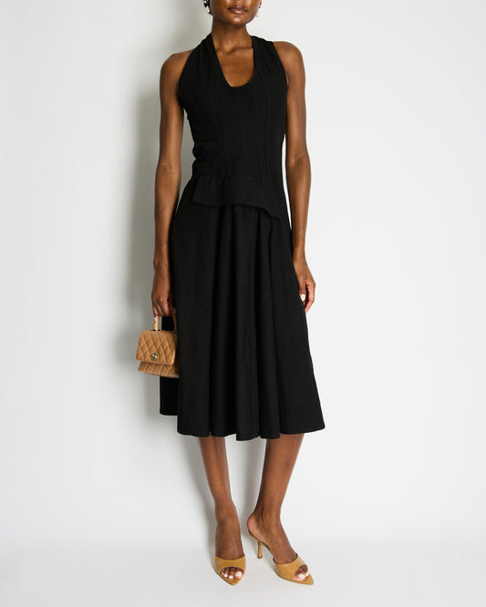 Bottega Veneta Black Sleeveless Cotton Midi Dress with Twist Back and Pocket Detail Size IT 40 (UK 8)