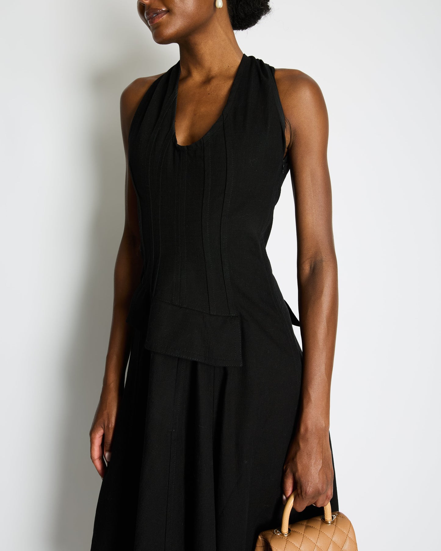 Bottega Veneta Black Sleeveless Cotton Midi Dress with Twist Back and Pocket Detail Size IT 40 (UK 8)