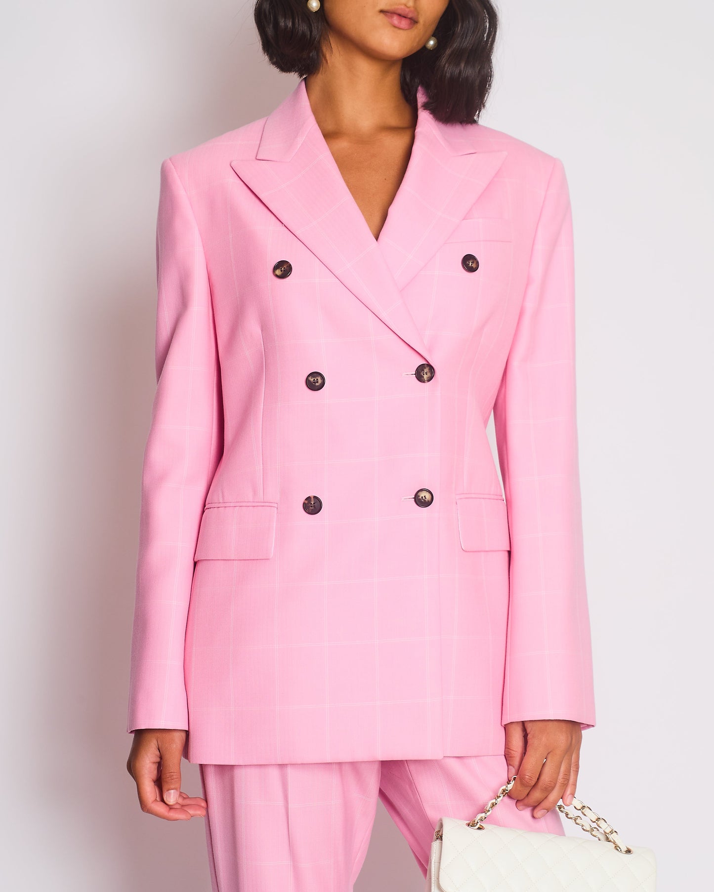 Calvin Klein Candy Pink Check Suit Jacket and Straight Let Tro rs Set Size FR 38 (UK 10)