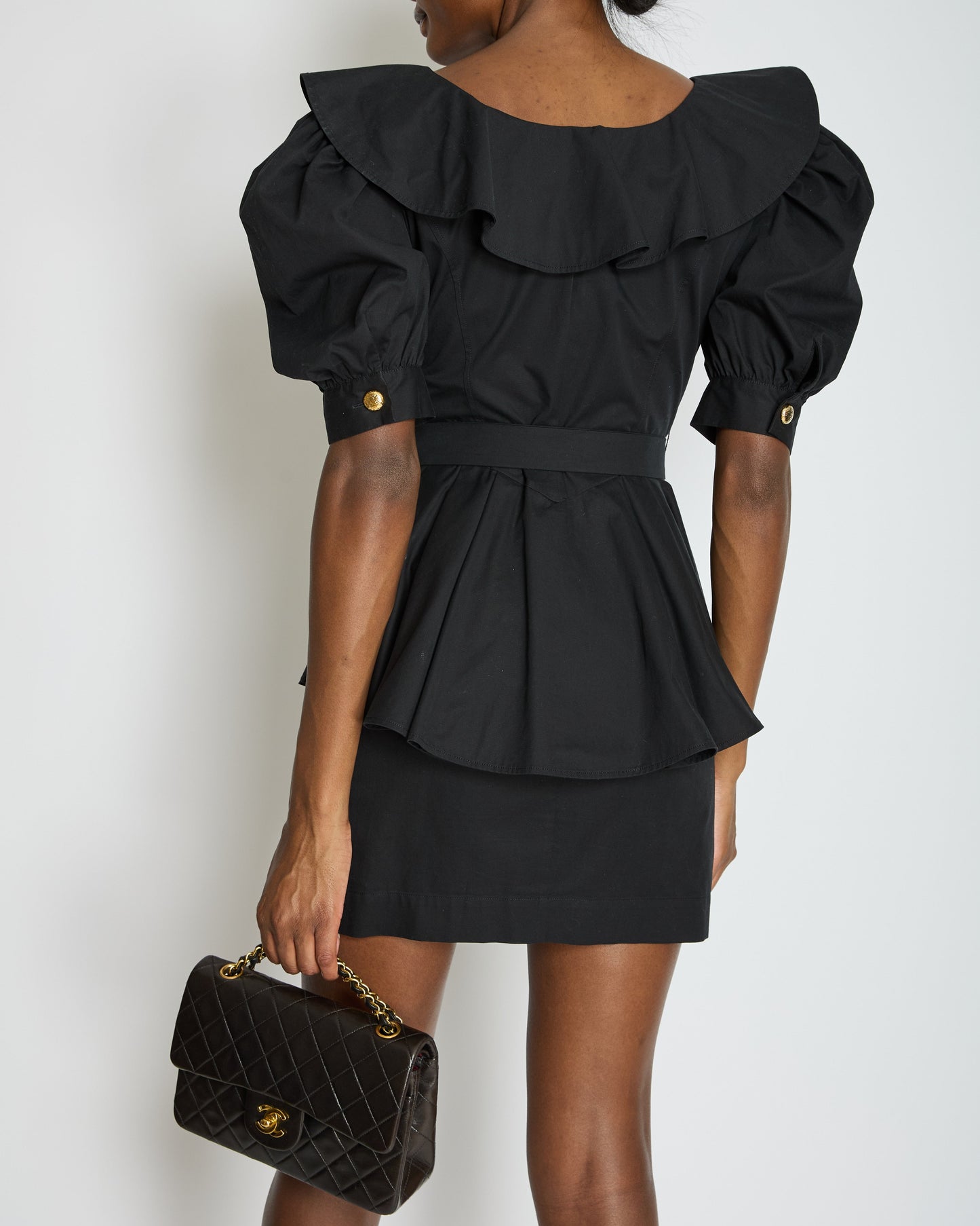 Alessandra Rich Black Mini Dress with Bow Neckline and Belt Detailing Size IT 40 (UK 8)