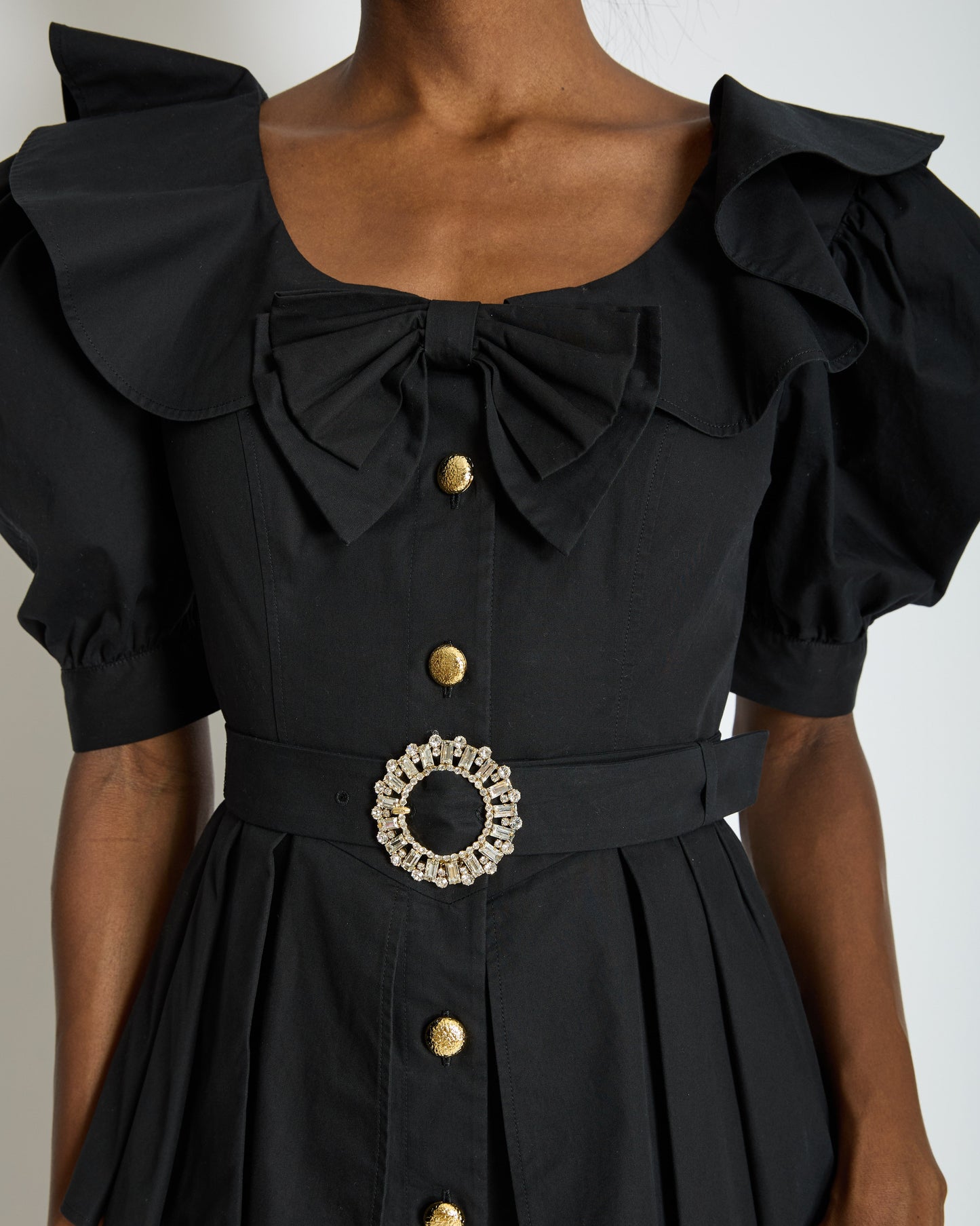 Alessandra Rich Black Mini Dress with Bow Neckline and Belt Detailing Size IT 40 (UK 8)