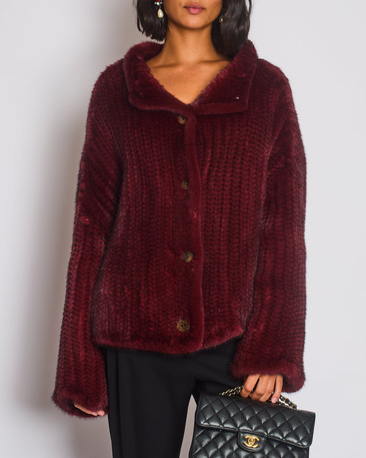 Christian Dior By John Galliano Burgundy Mink Long Sleeve Button Down Jumper with High Neck Size FR 38 (UK 10)