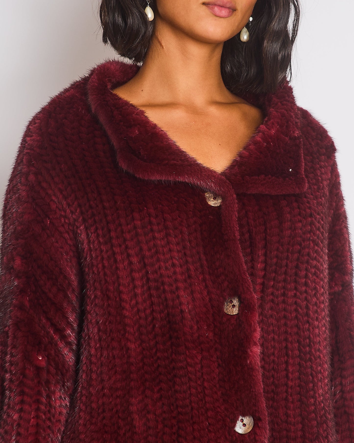 Christian Dior By John Galliano Burgundy Mink Long Sleeve Button Down Jumper with High Neck Size FR 38 (UK 10)