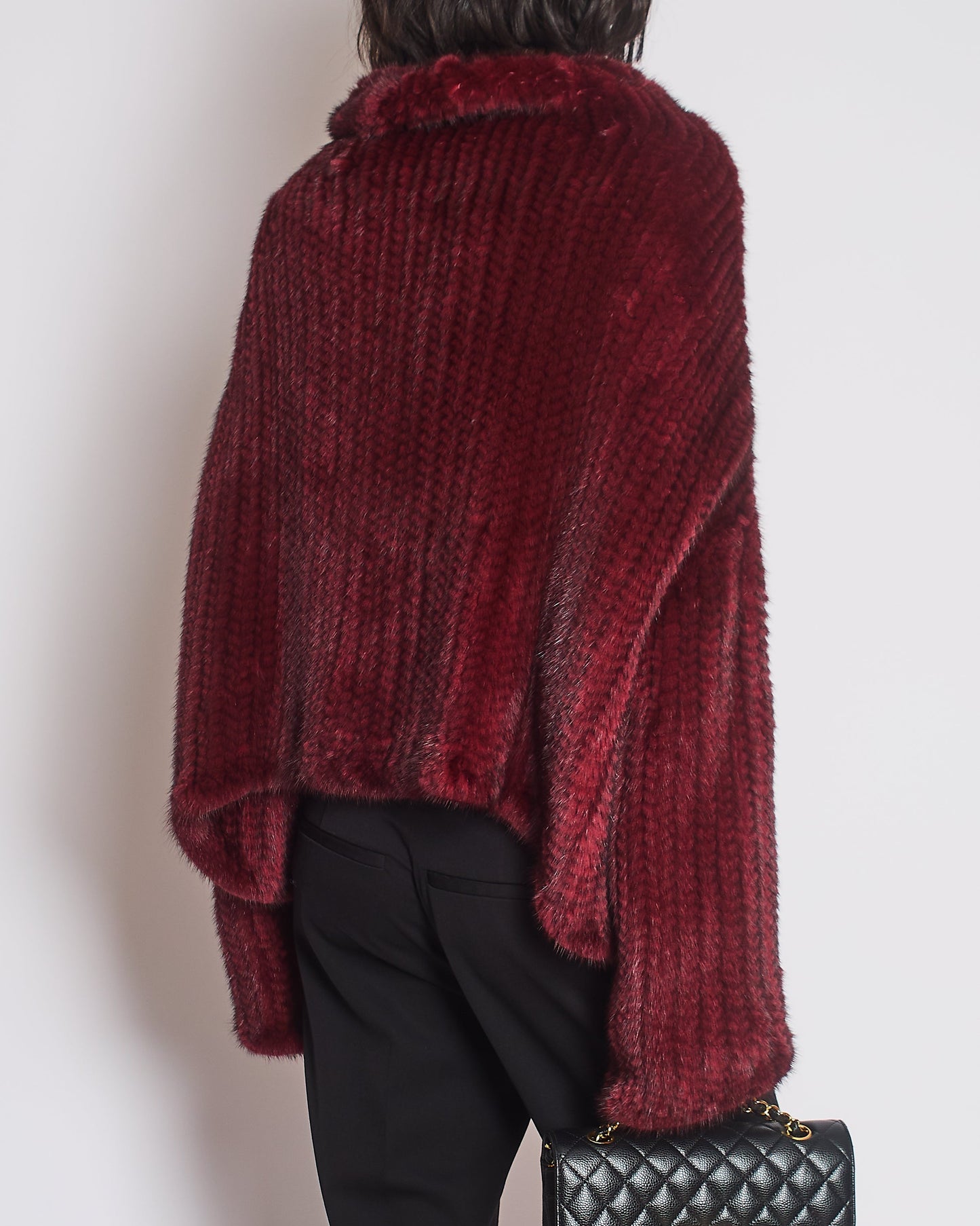 Christian Dior By John Galliano Burgundy Mink Long Sleeve Button Down Jumper with High Neck Size FR 38 (UK 10)