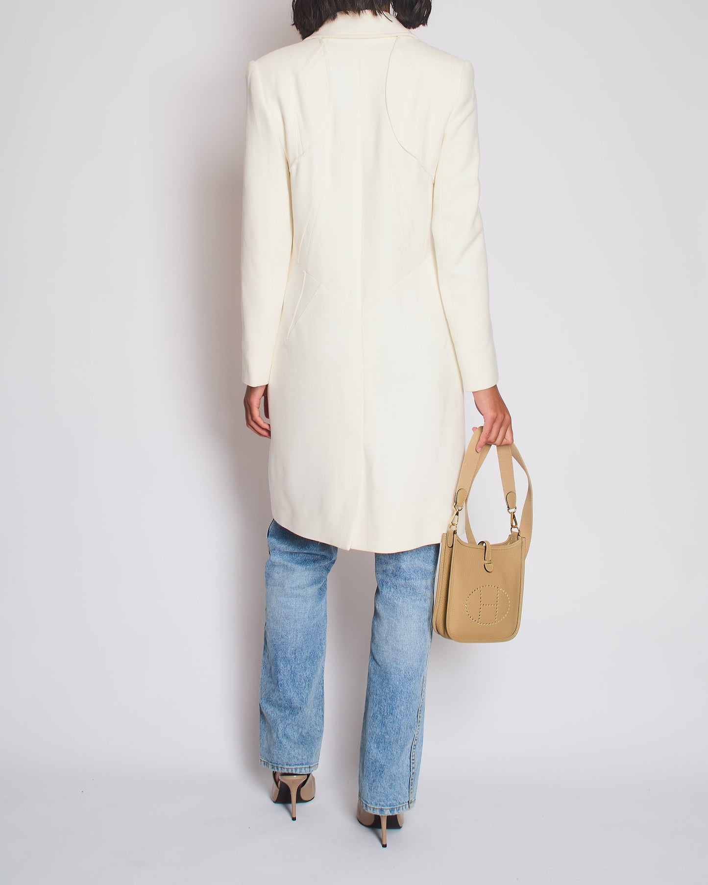 Christian Dior Cream   John Galliano Long Line Coat with Monogram Lining Detail Size FR 38 (UK 10)