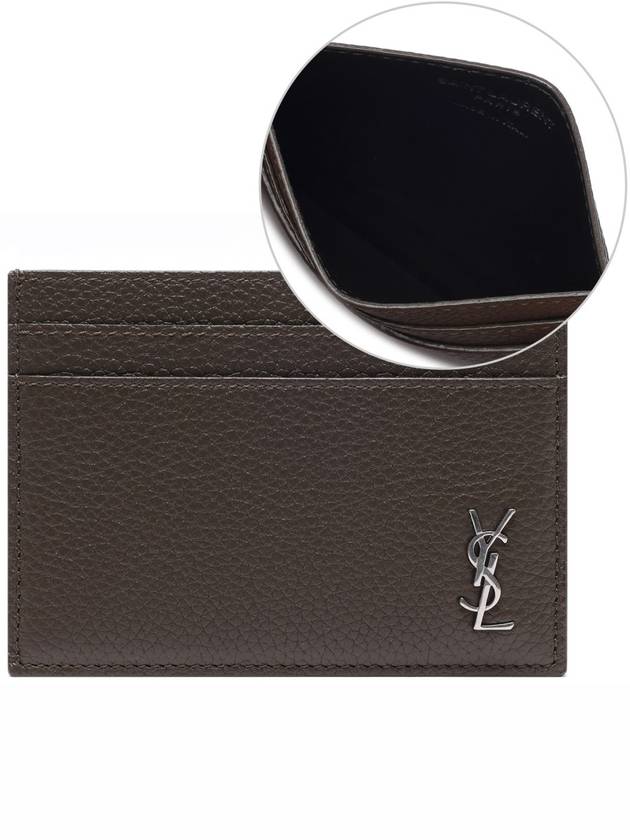 Luxury Saint Laurent Trending 2025 Casandre Small Grain Leather Card Wallet Dark Khaki