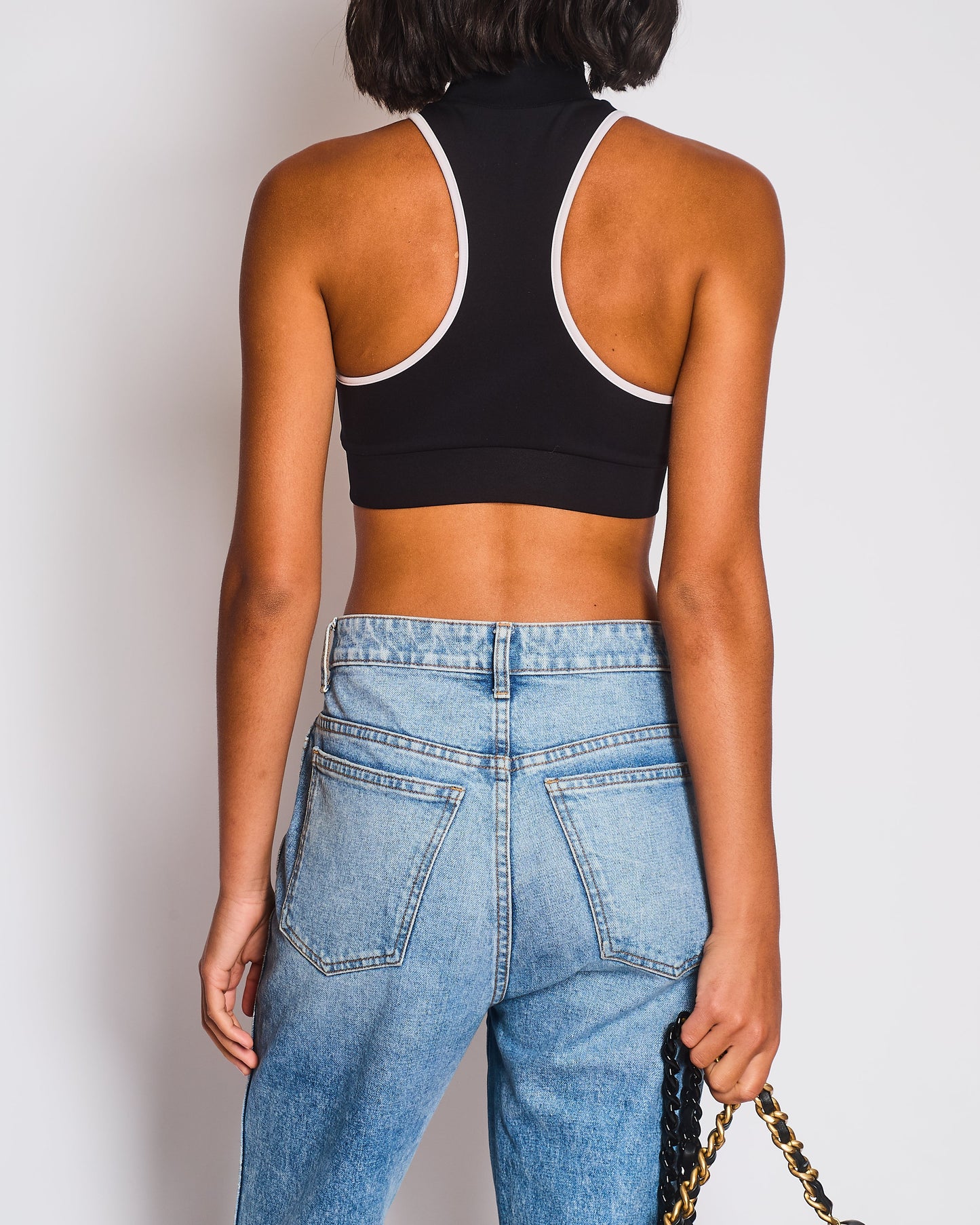 Burberry Black Tay Cropped Tank Top with Zip & Logo Detail Size XS (UK 6)