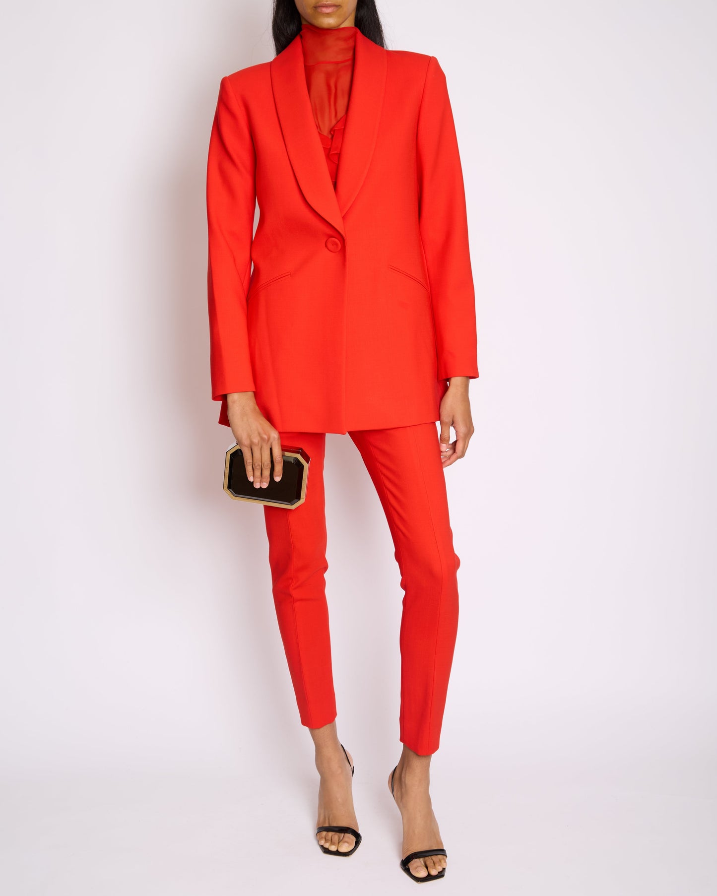 *CURRENT SEASON* Carolina Herrera Red Three Piece Tro rs, Jacket and Blo  Set Size US 0 (UK 4)