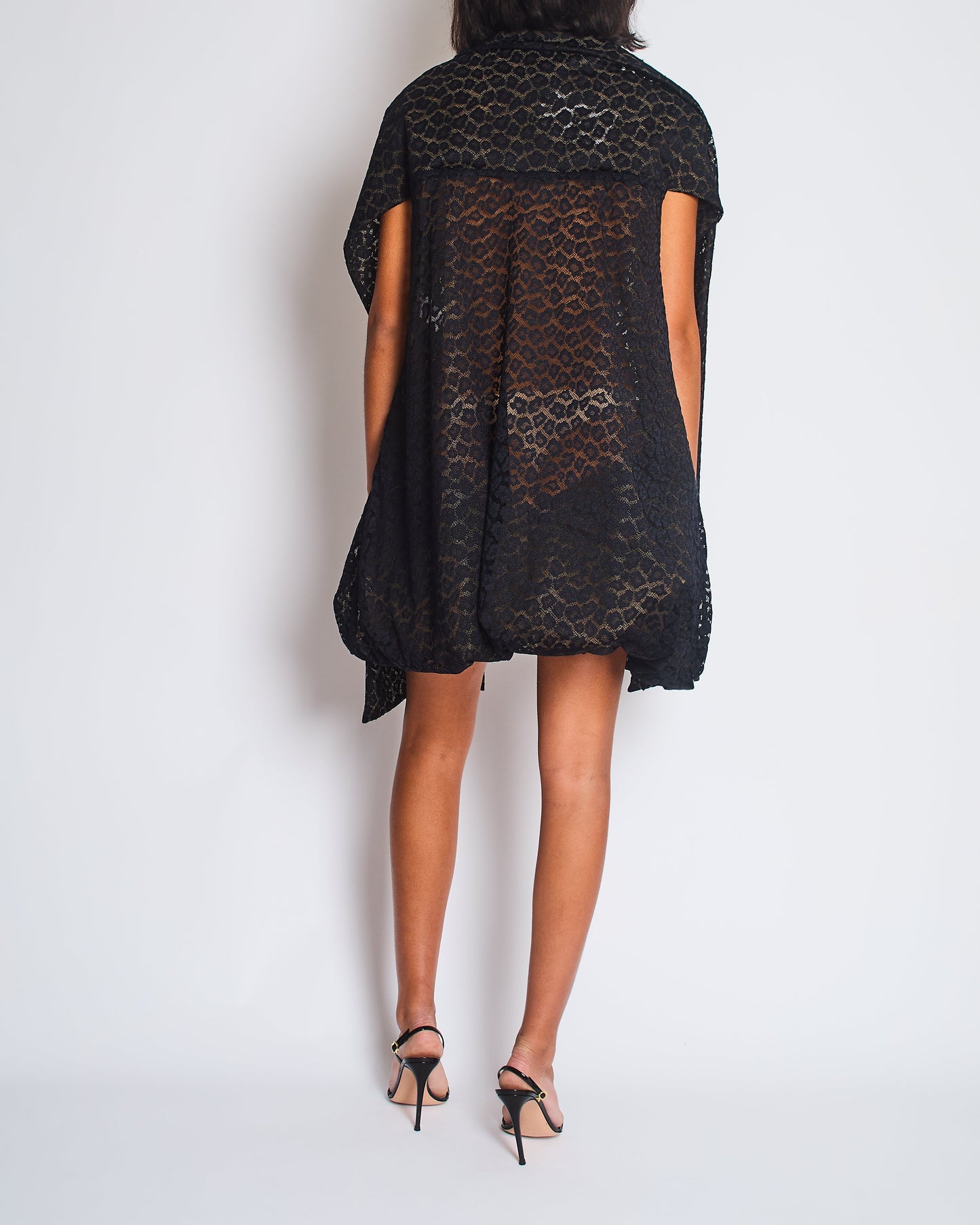 Ala•a Black Leopard Printed Textured Long-Sleeve Midi Dress Size FR 36 (UK 8)