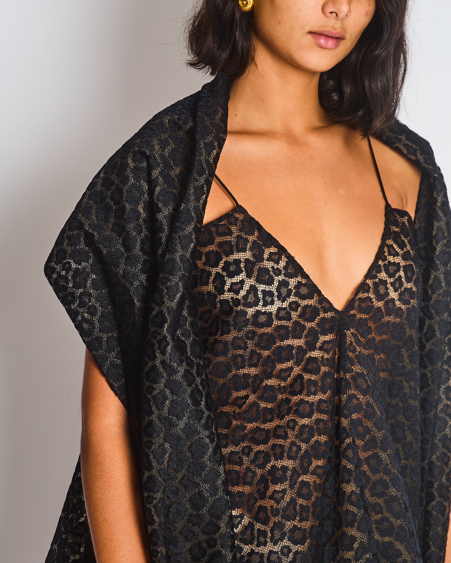 Ala•a Black Leopard Printed Textured Long-Sleeve Midi Dress Size FR 36 (UK 8)