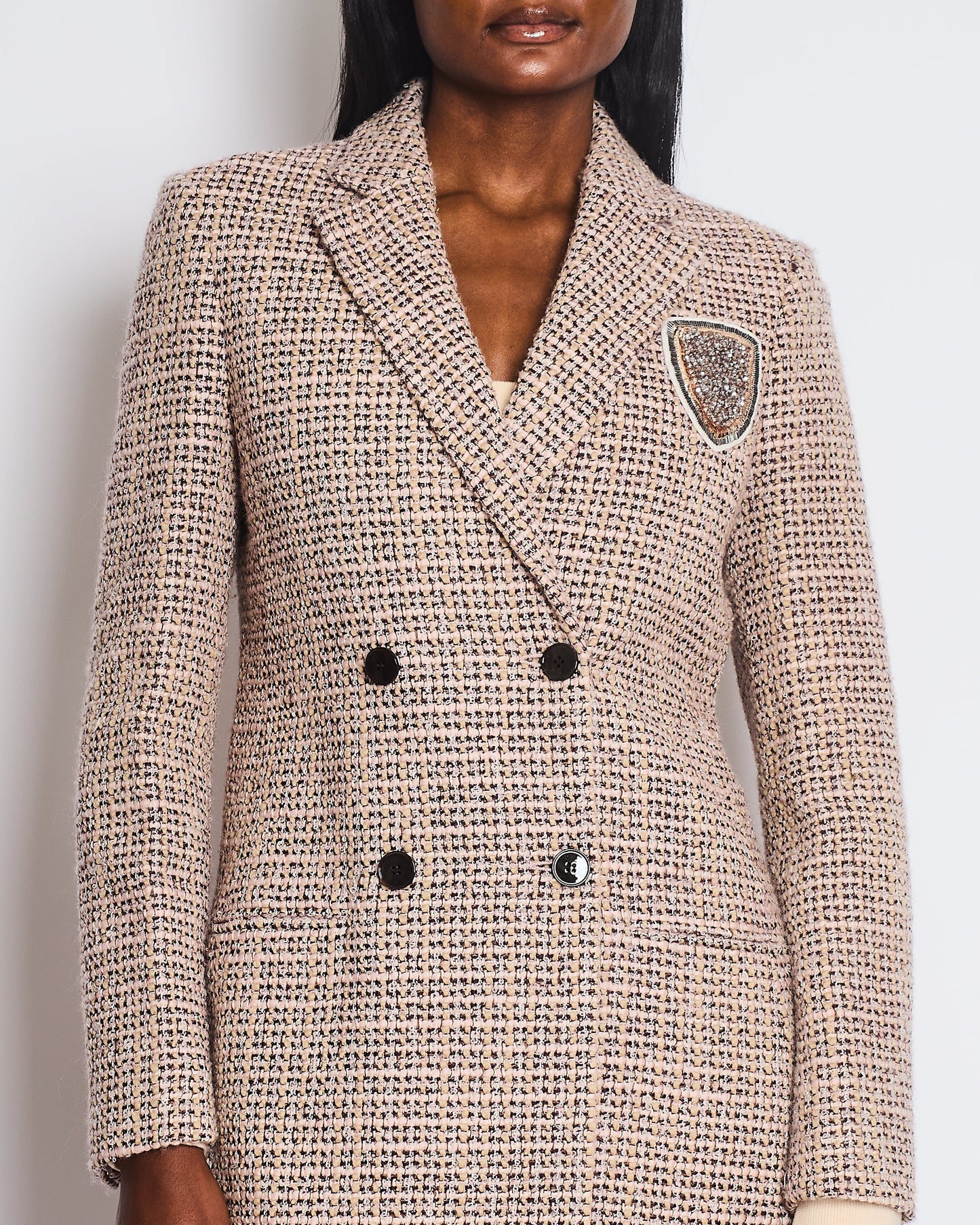 Christian Dior Pink, Burgundy Wool Tweed Coat with Embellished Patch Work Logo Size FR 40 (UK 12)