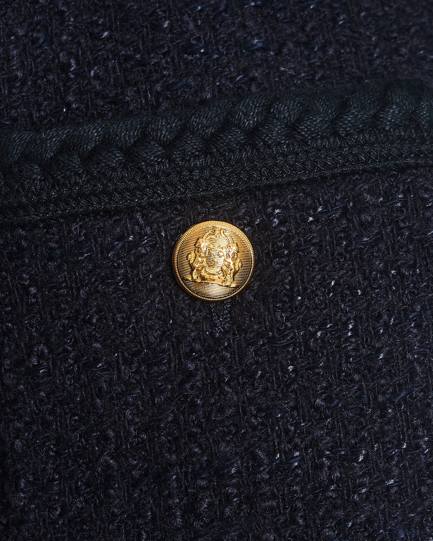 Celine Navy Tweed Round Neck Jacket with Logo Button Detail Size FR 34 (UK 6)