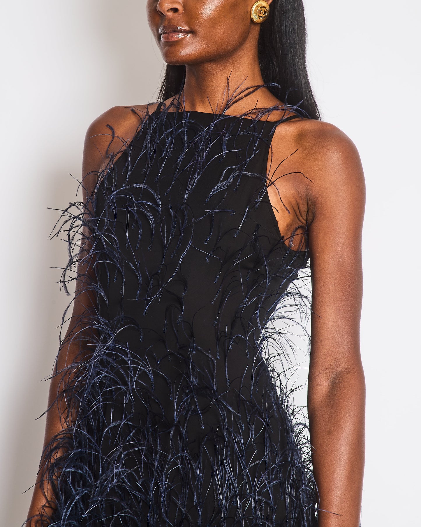 Cult Gaia Black Shannon Mini Dress with Navy Feather Details Size XS (UK 6) RRP £1,400