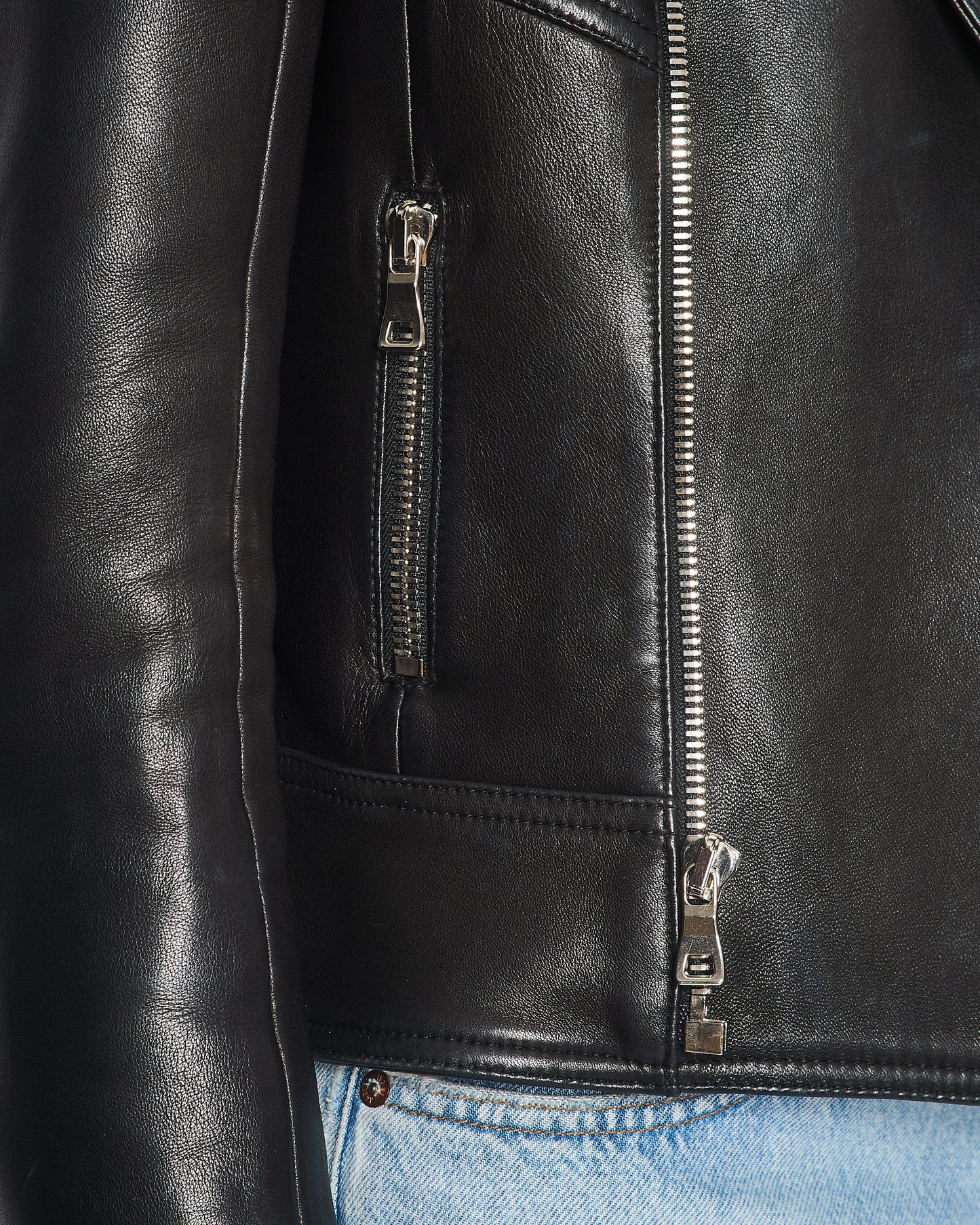 Balmain Black Leather Jacket with Silver Zippers Detail Size FR 40 (UK 12)