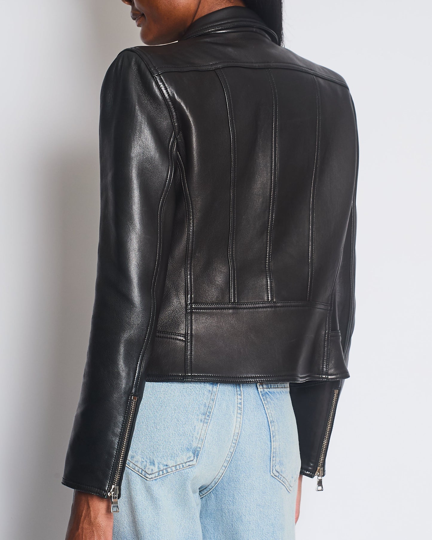 Balmain Black Leather Jacket with Silver Zippers Detail Size FR 40 (UK 12)