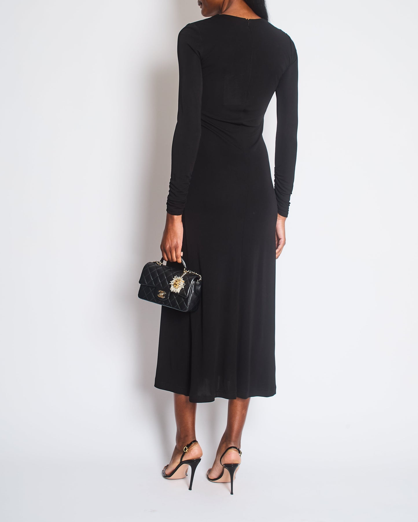 Christopher Esber Black Gathered Plunge Arced Palm Cutout Maxi Dress Size UK 6