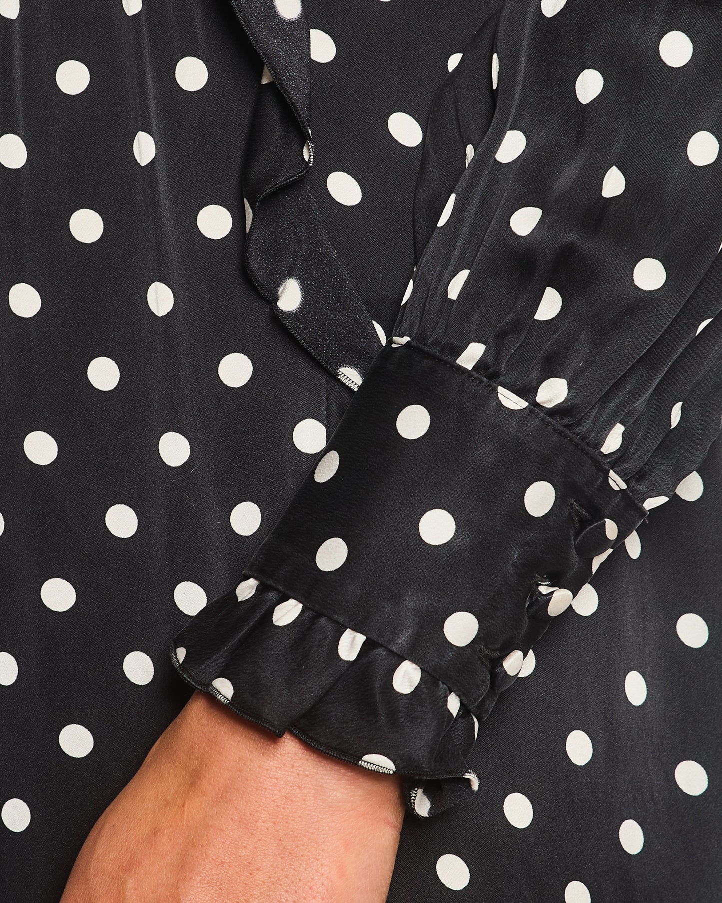 Alessandra Rich Black and White Silk Polkadot Midi Dress with Ruffle Details Size IT 42 (UK 10)