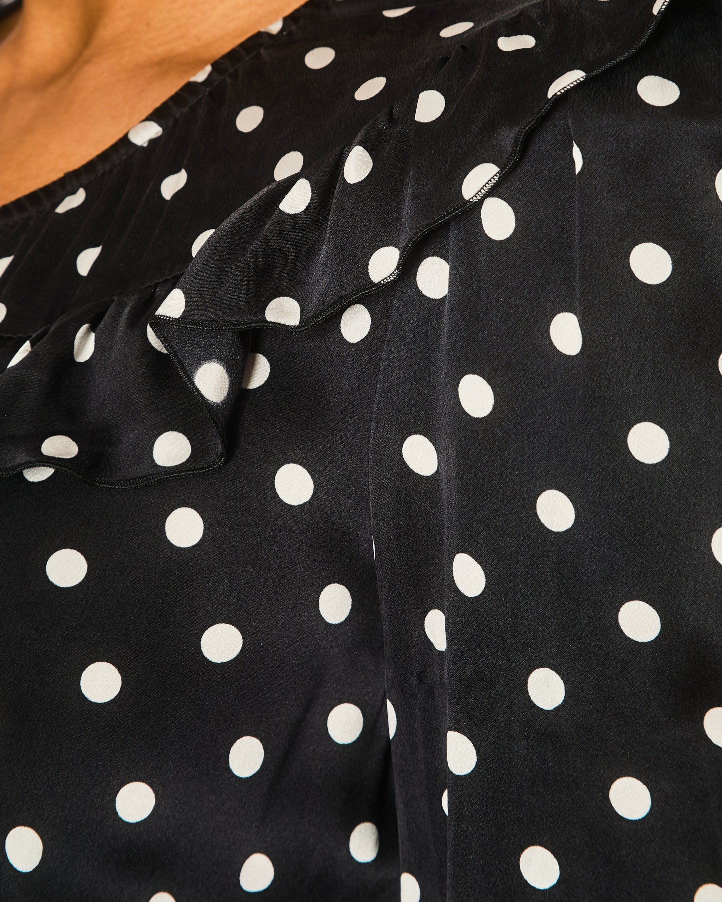 Alessandra Rich Black and White Silk Polkadot Midi Dress with Ruffle Details Size IT 42 (UK 10)