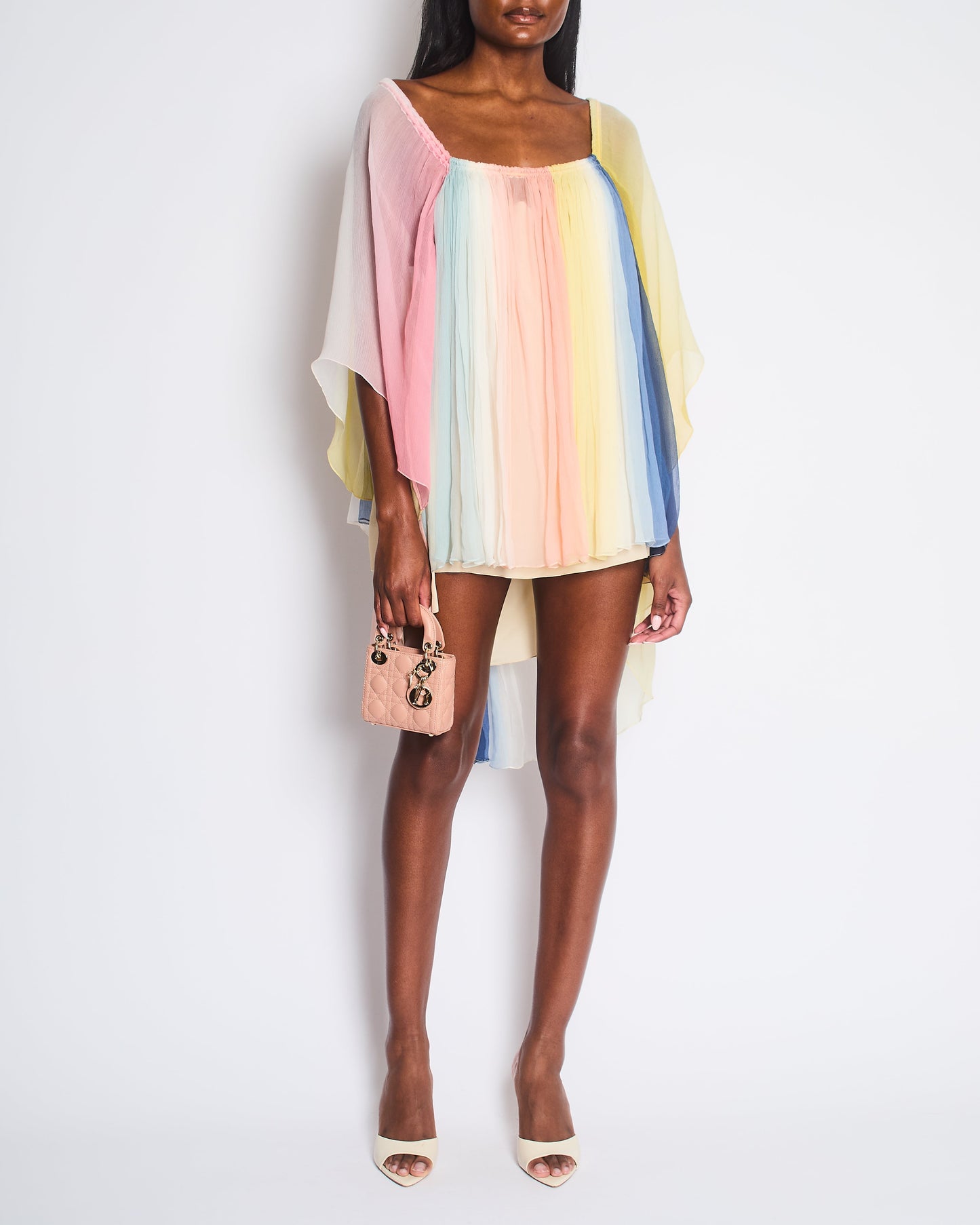 ChloŽ Multicolour Rainbow Silk Long Sleeve Mini Dress Size FR 42 (UK 14)