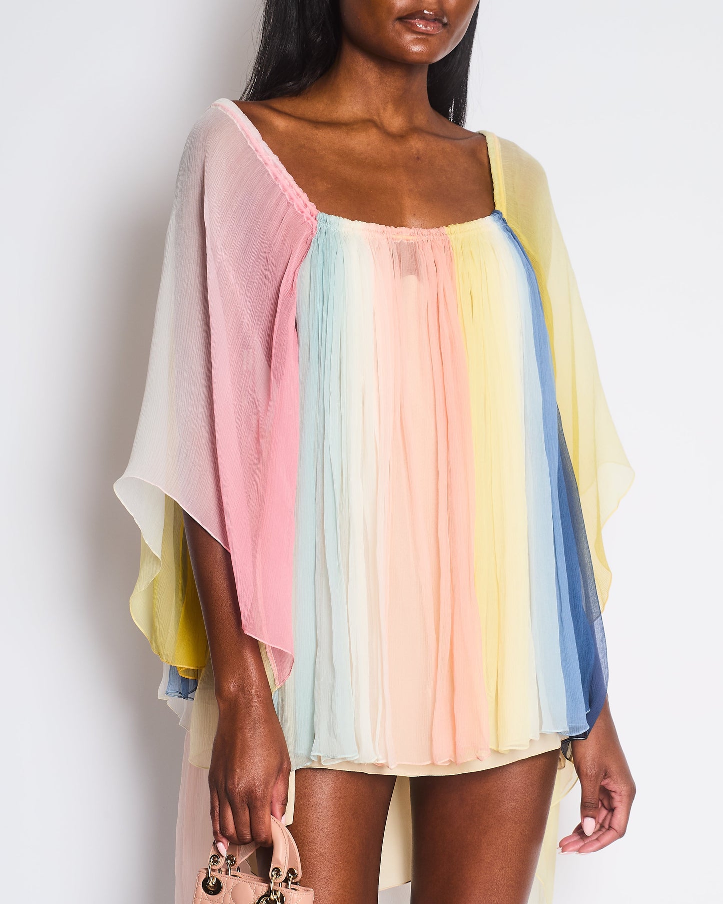 ChloŽ Multicolour Rainbow Silk Long Sleeve Mini Dress Size FR 42 (UK 14)