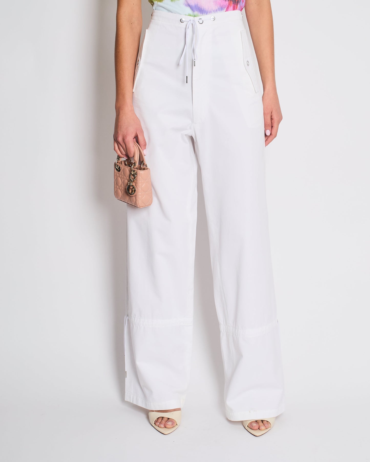 Dion Lee White Cargo Tro rs with Pocket and Drawstring Detail Size FR 34 (UK 6)