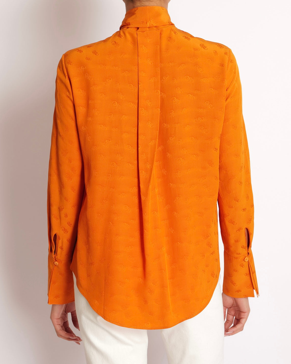 Chloe Orange Silk Printed Shirt with Neck-Tie Detail Size FR 34 (UK 6)