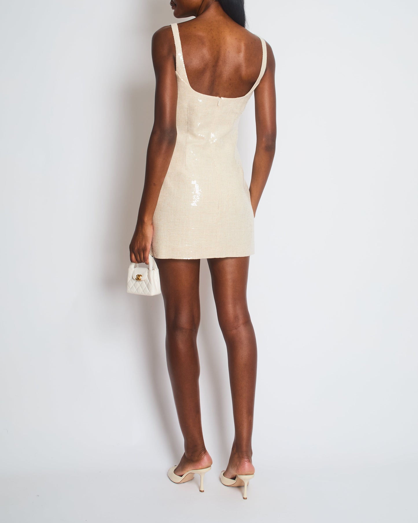 16Arlington Light Beige Sior Sequin Mini Dress Size UK 10