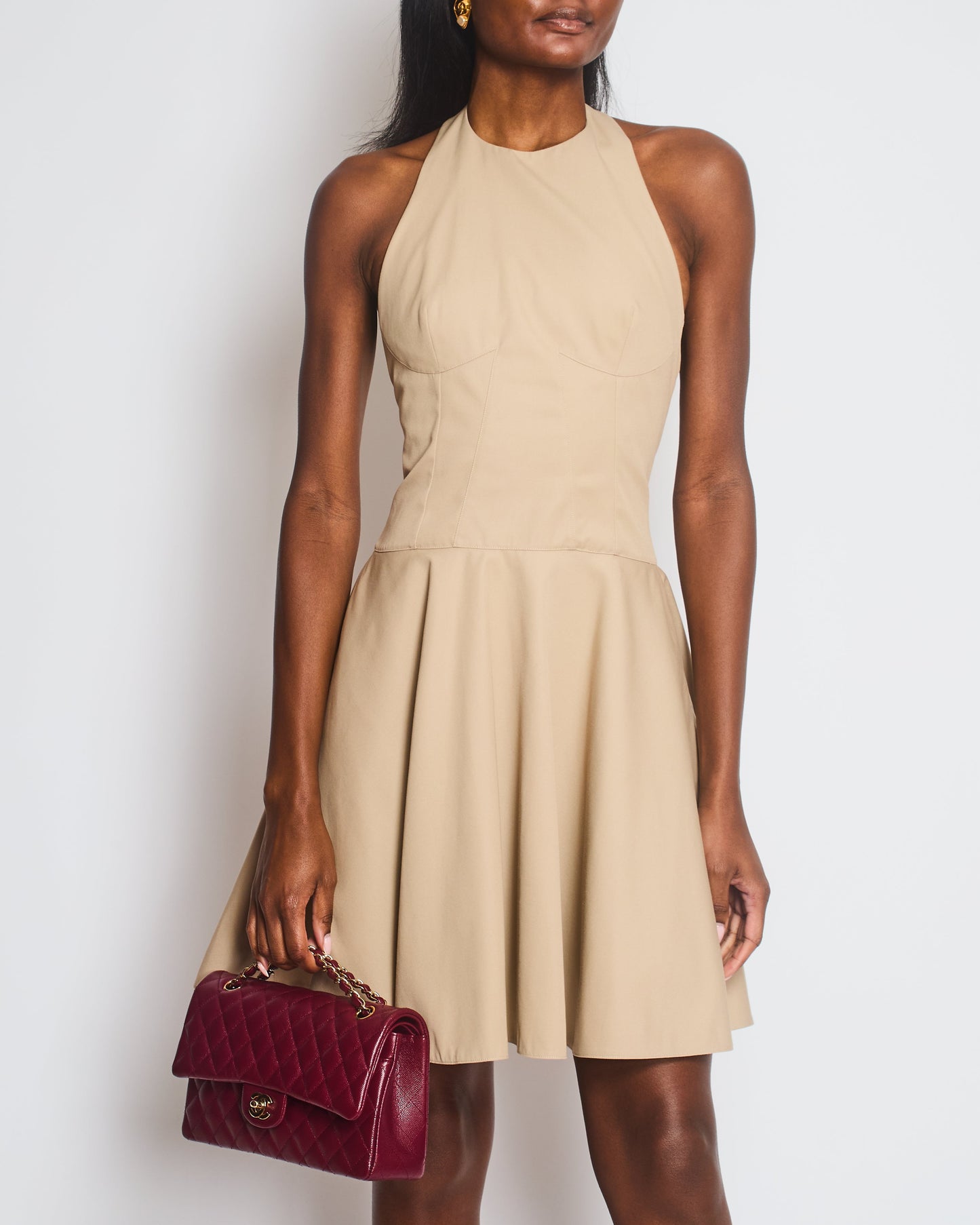 Ala•a Beige Halter Neck Mini Dress Size FR 36 (UK 8)