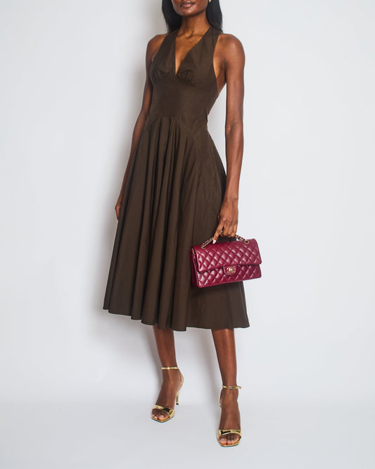 Ala•a Brown Sleeveless Midi Dress with Cross Back Straps Size FR 36 (UK 8)