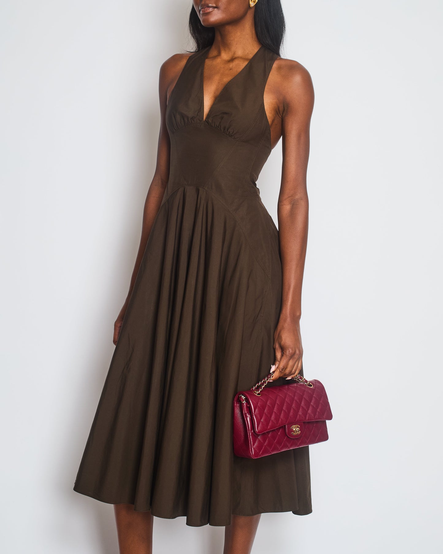 Ala•a Brown Sleeveless Midi Dress with Cross Back Straps Size FR 36 (UK 8)