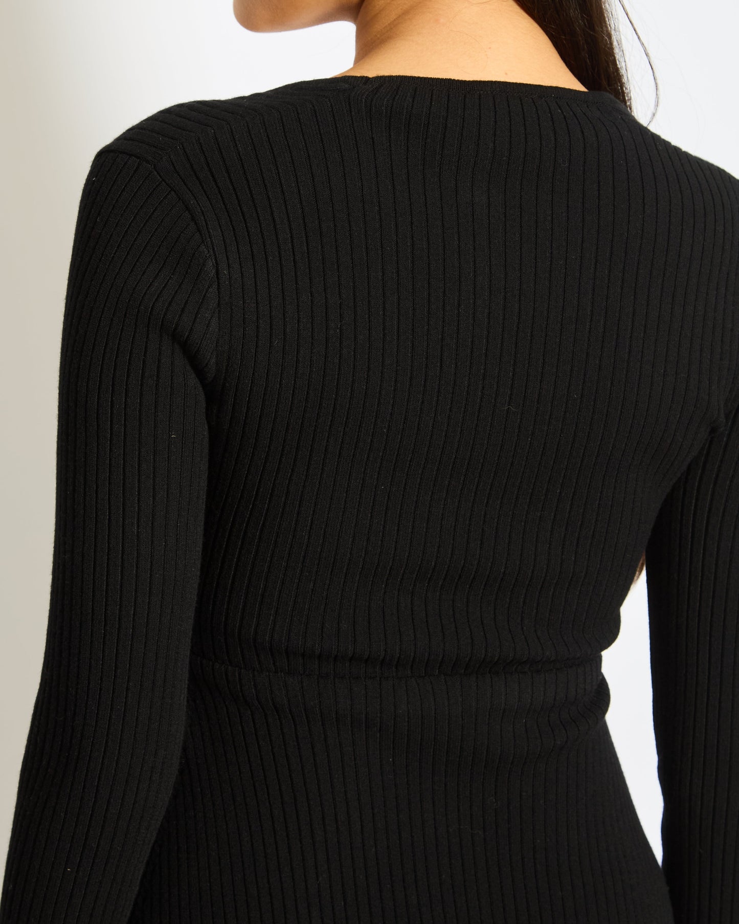 Courr�ges Black Ribbed Long Sleeves Dress with Logo Detail Size S (FR 36, UK 8)