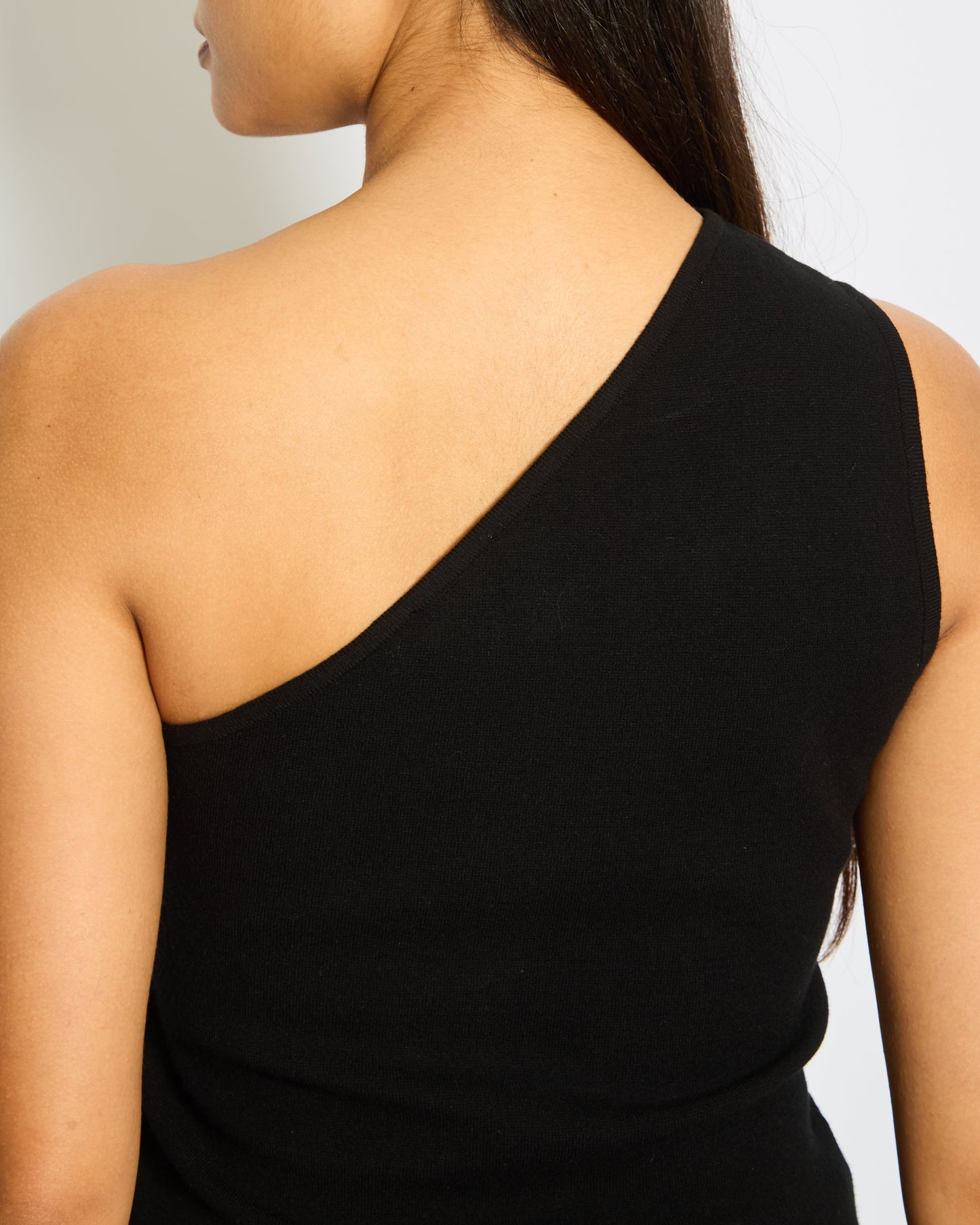 Courr�ges Black One Shoulder Ribbed Top with Logo Detail Size S (FR 36, UK 8)