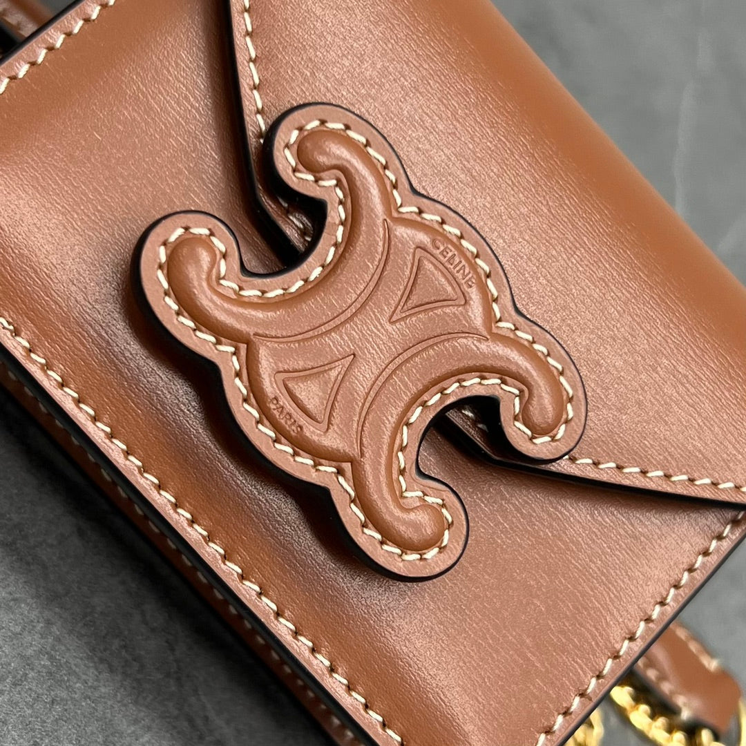 Top Quality Card Holder On Chain Triomphe Tan For Women 4in/11cm 10J743DPV.04LU