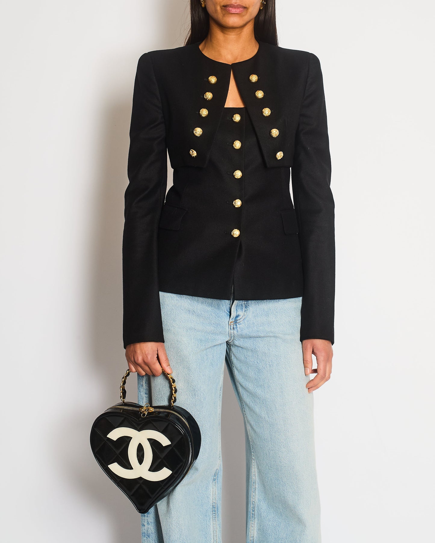 Alexander McQueen Black Military Cropped Jacket with Gold Button Detailing Size IT 38 (UK 6)
